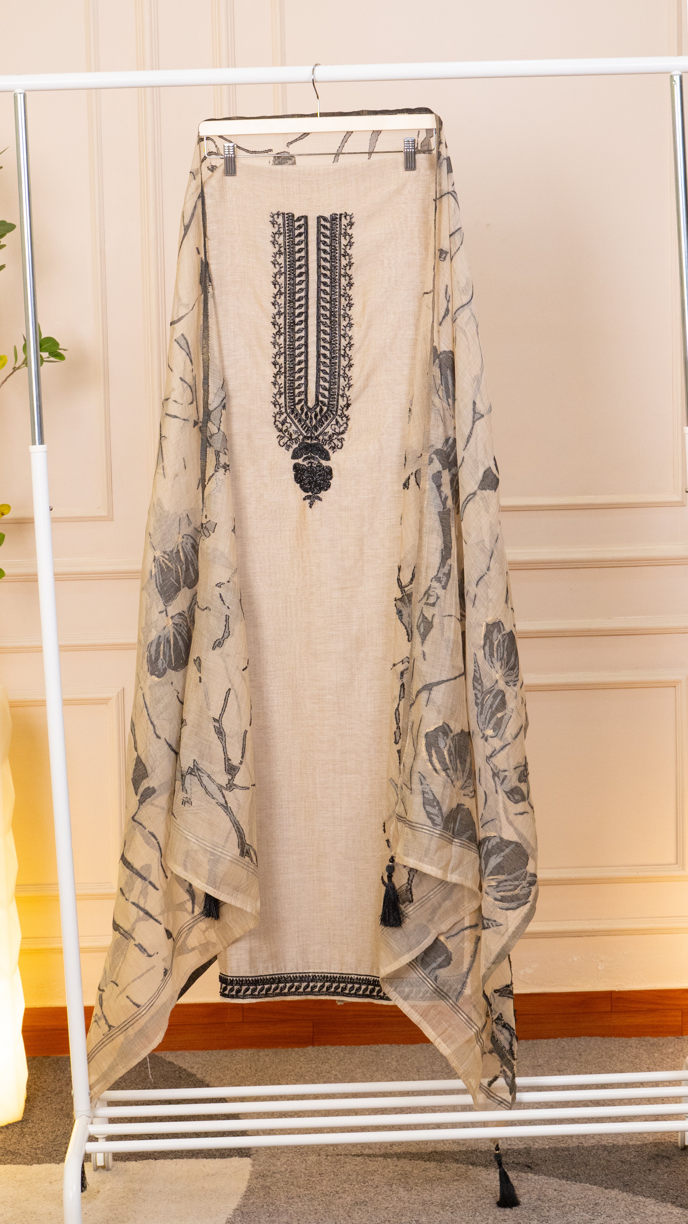 Jade Vine Embroidered Satin Silk Unstitched Suit Set