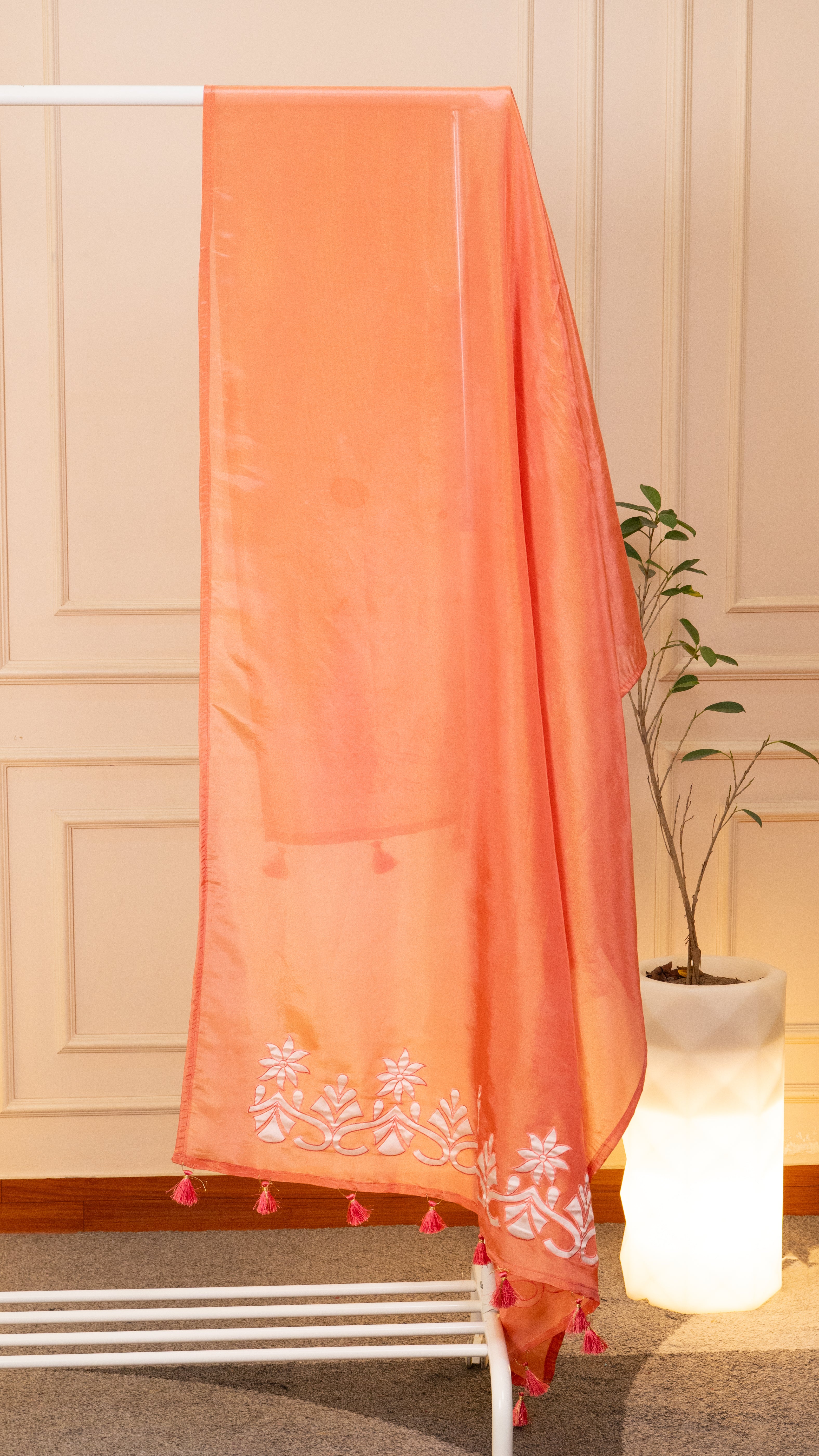 Product Name Peach Nectar Hand-Embroidered Satin Silk Unstitched Suit Set