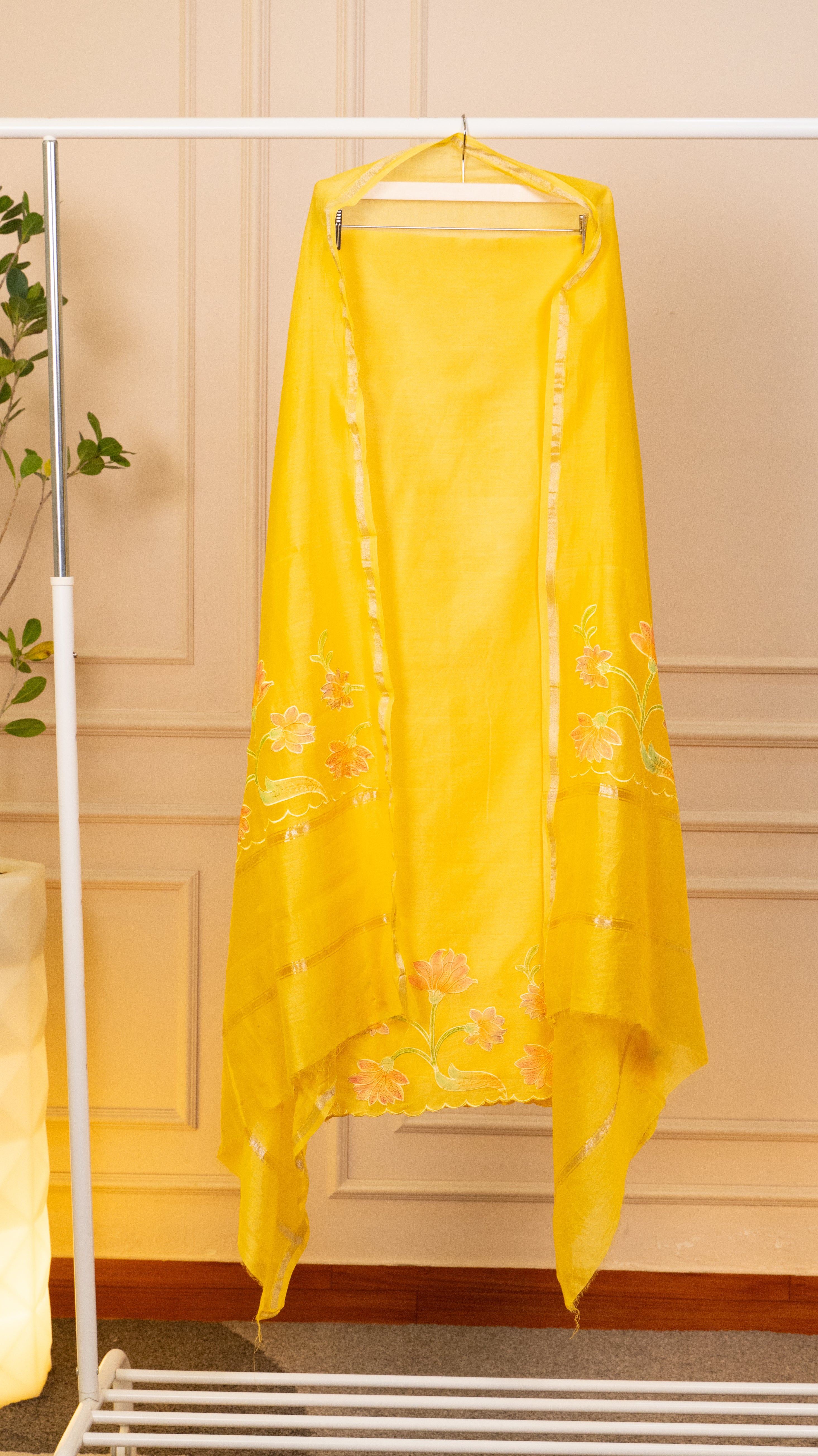 Sunny Marigold Embroidered Organza Unstitched Suit Set