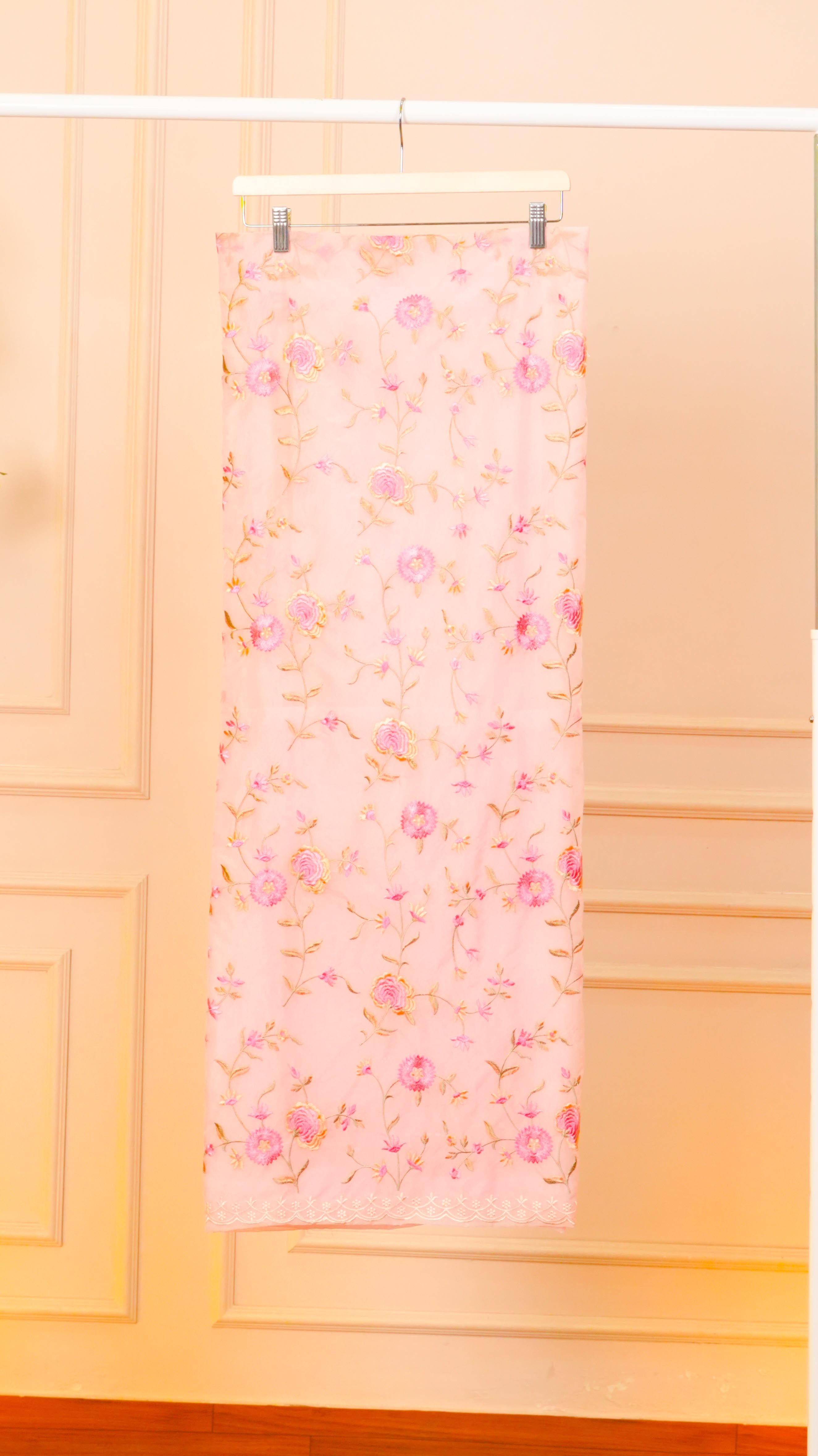 Blush Rose Floral Embroidered Organza Unstitched Suit Set