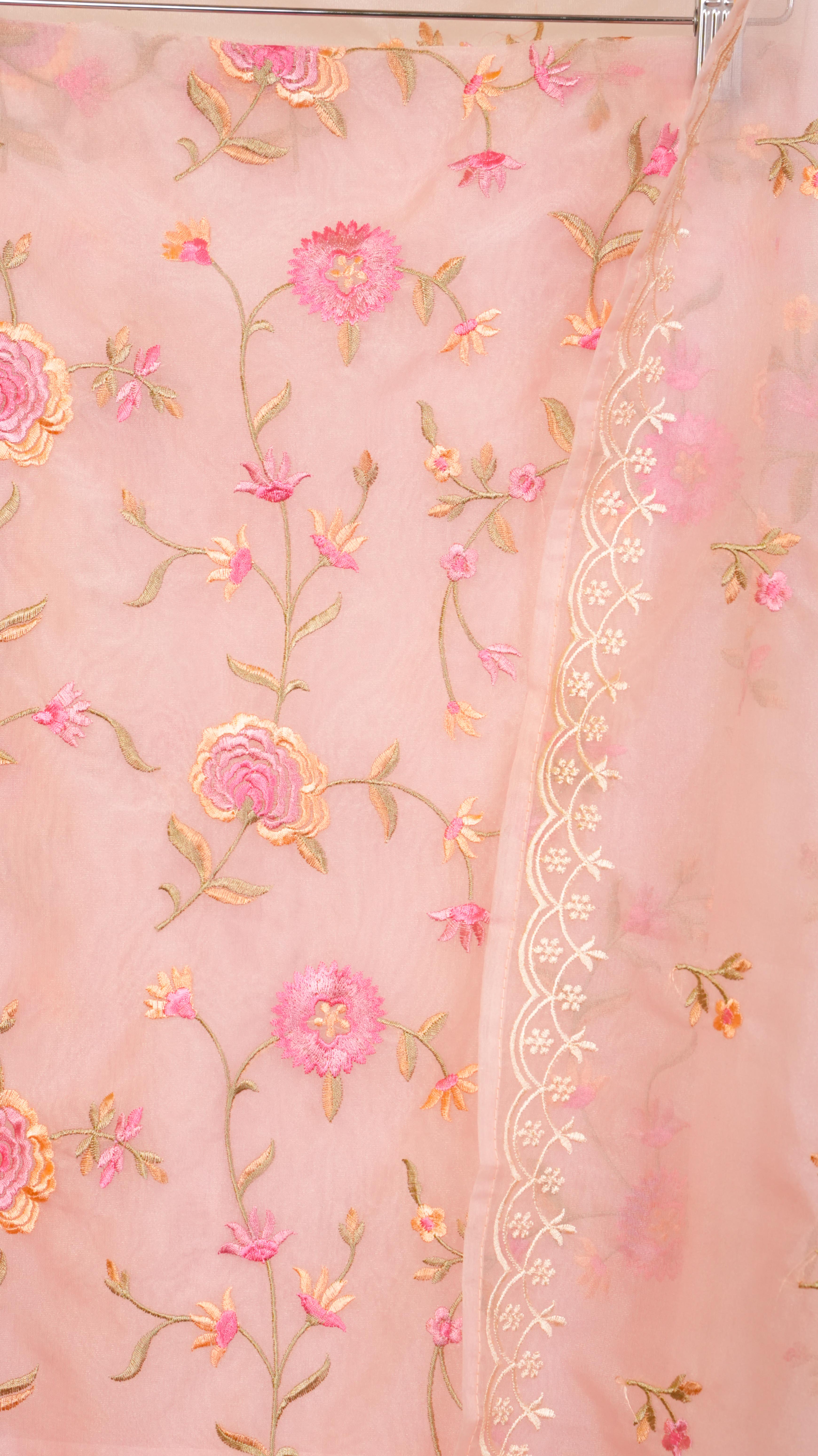 Blush Rose Floral Embroidered Organza Unstitched Suit Set
