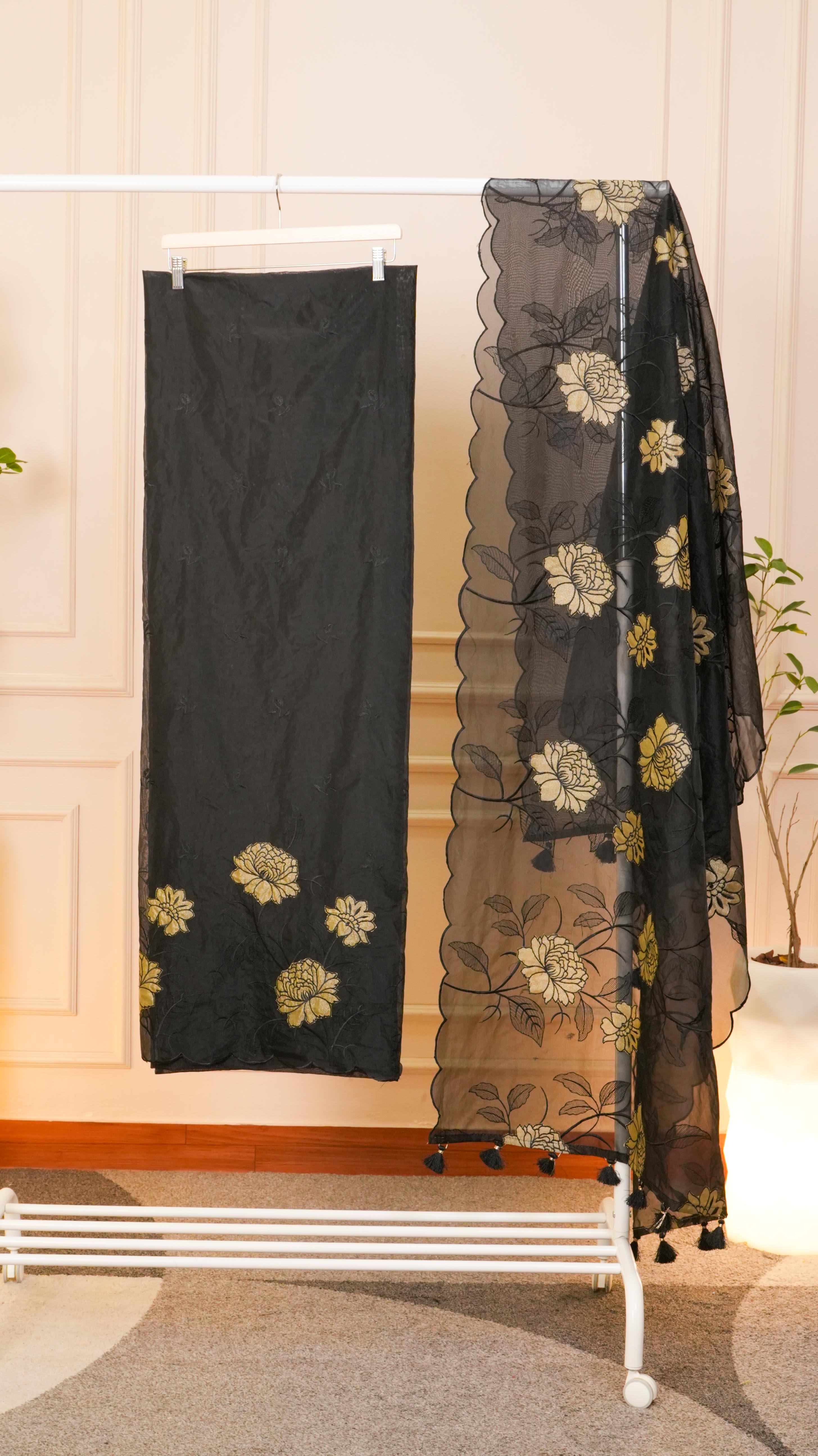 Midnight Noir Embroidered Organza Unstitched Suit Set