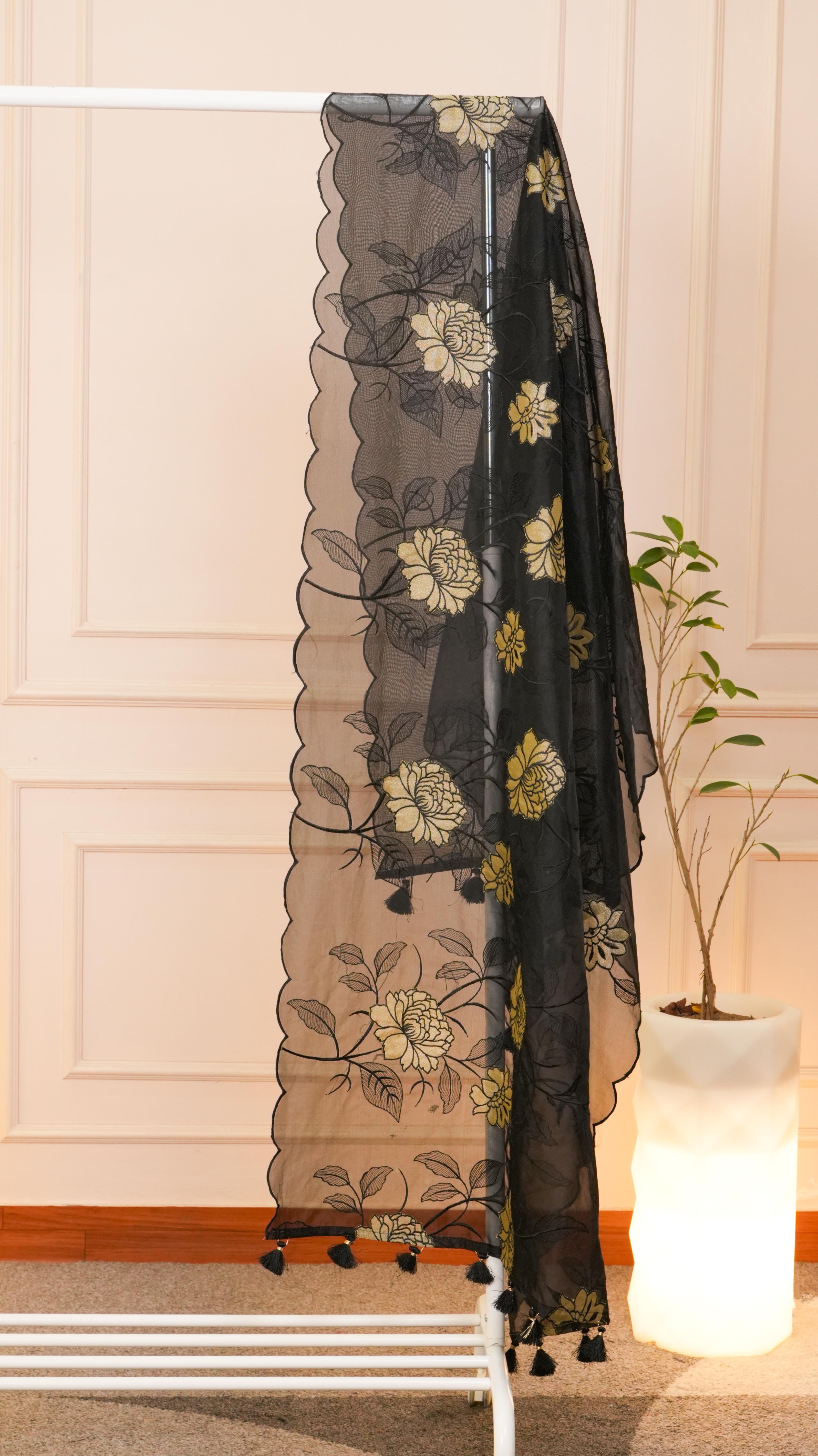 Midnight Noir Embroidered Organza Unstitched Suit Set