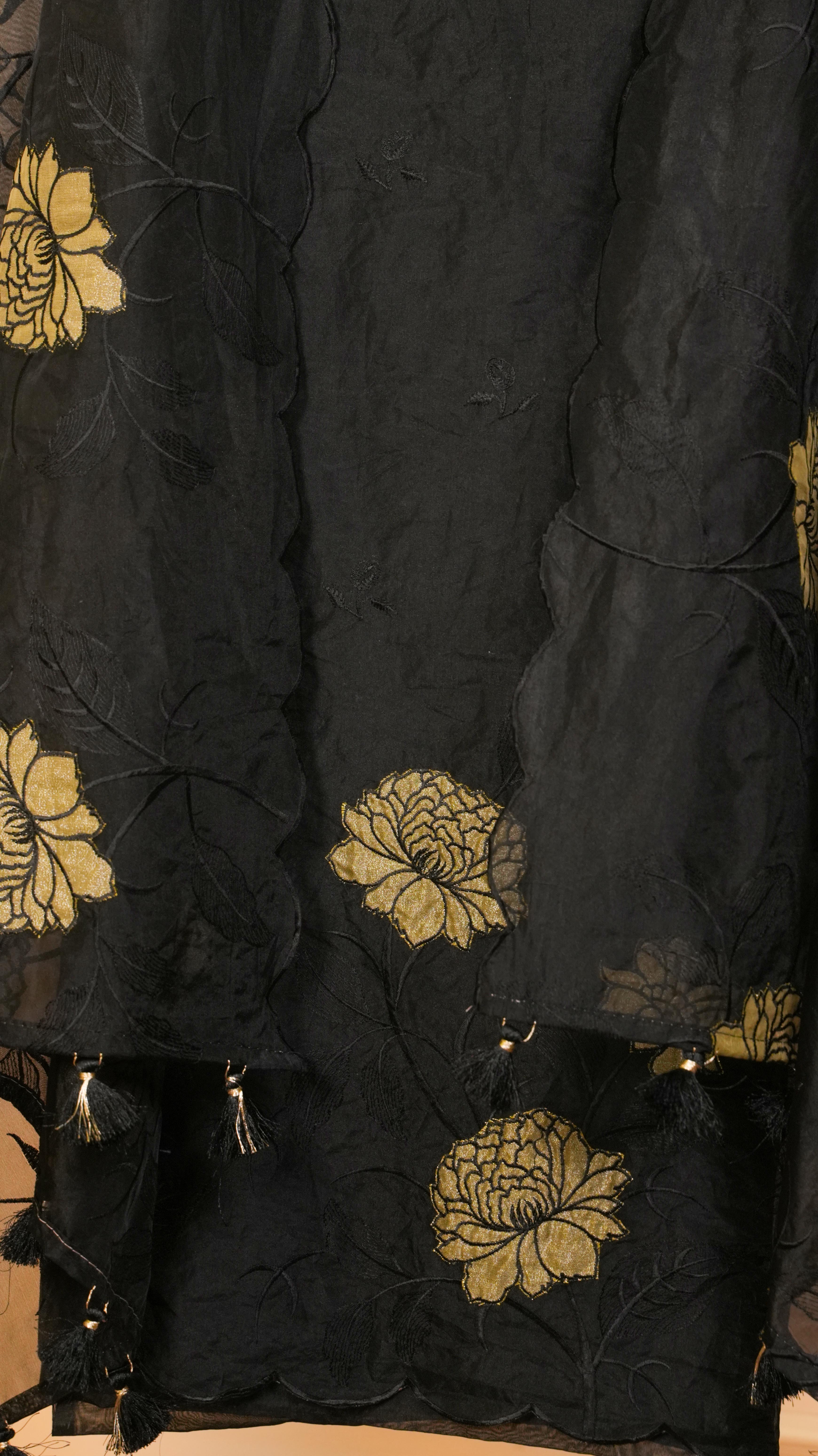 Midnight Noir Embroidered Organza Unstitched Suit Set