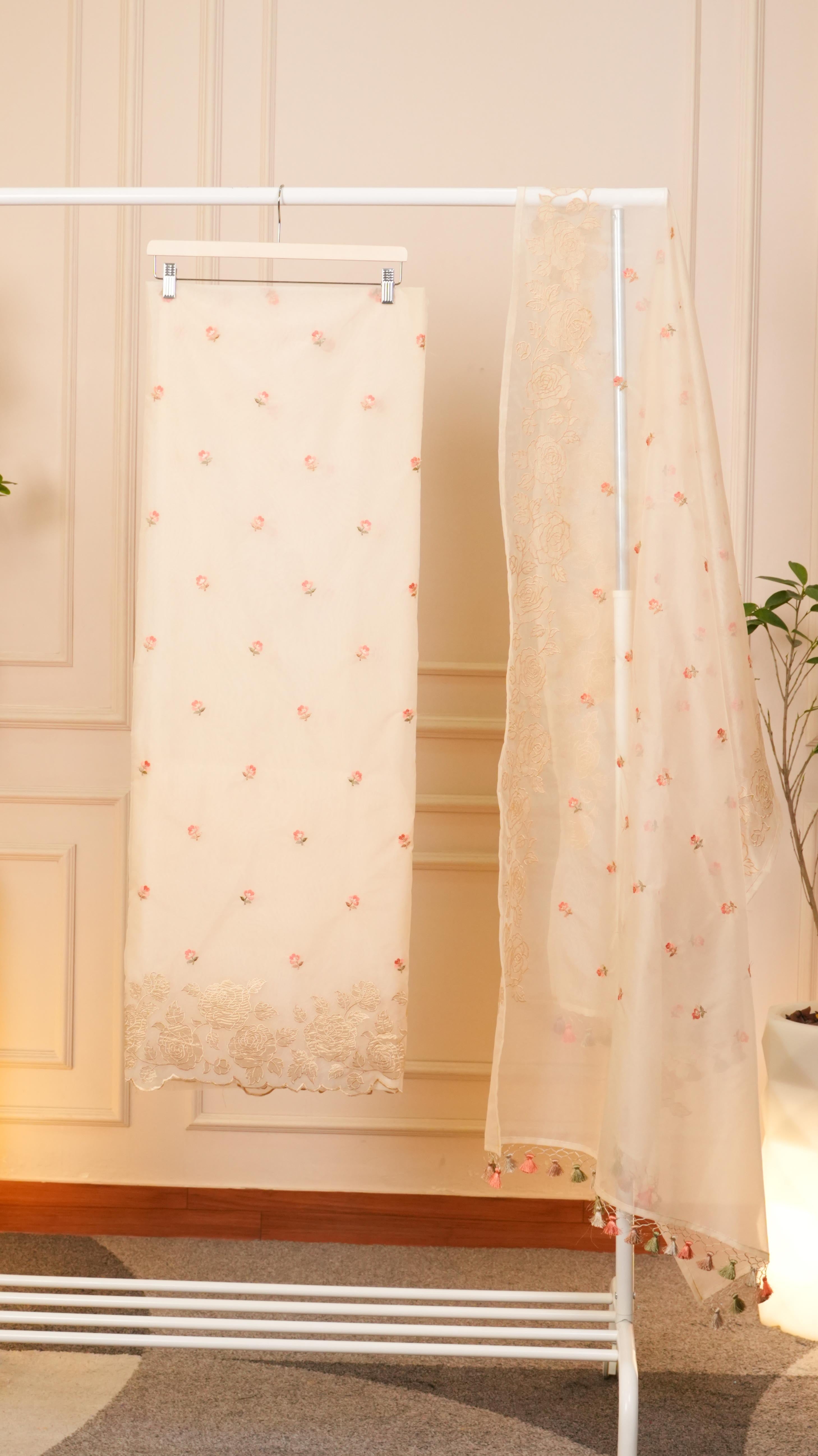 Meadow Mint Pure Organza Rose Embroidered Suit Set