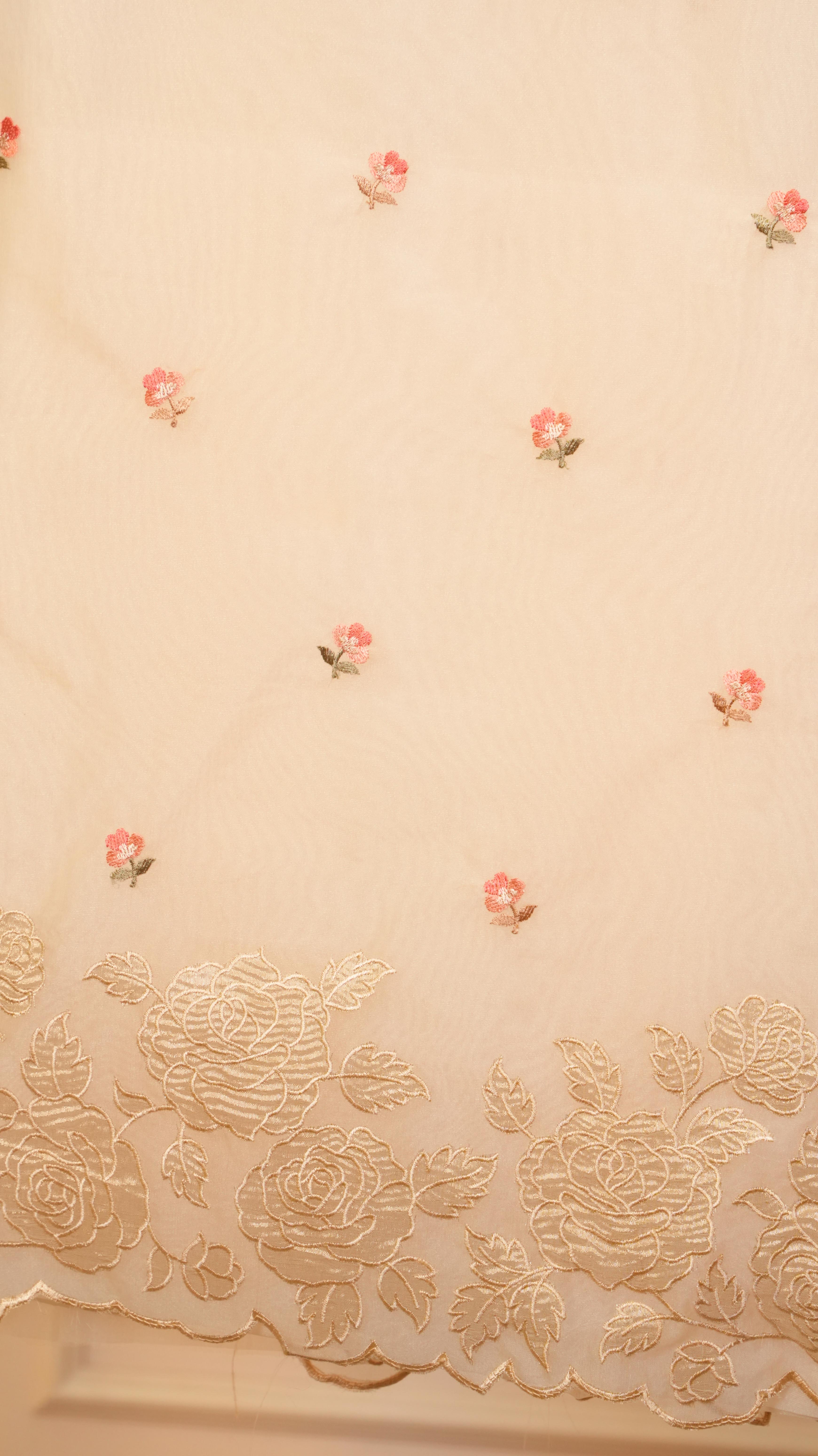 Meadow Mint Pure Organza Rose Embroidered Suit Set