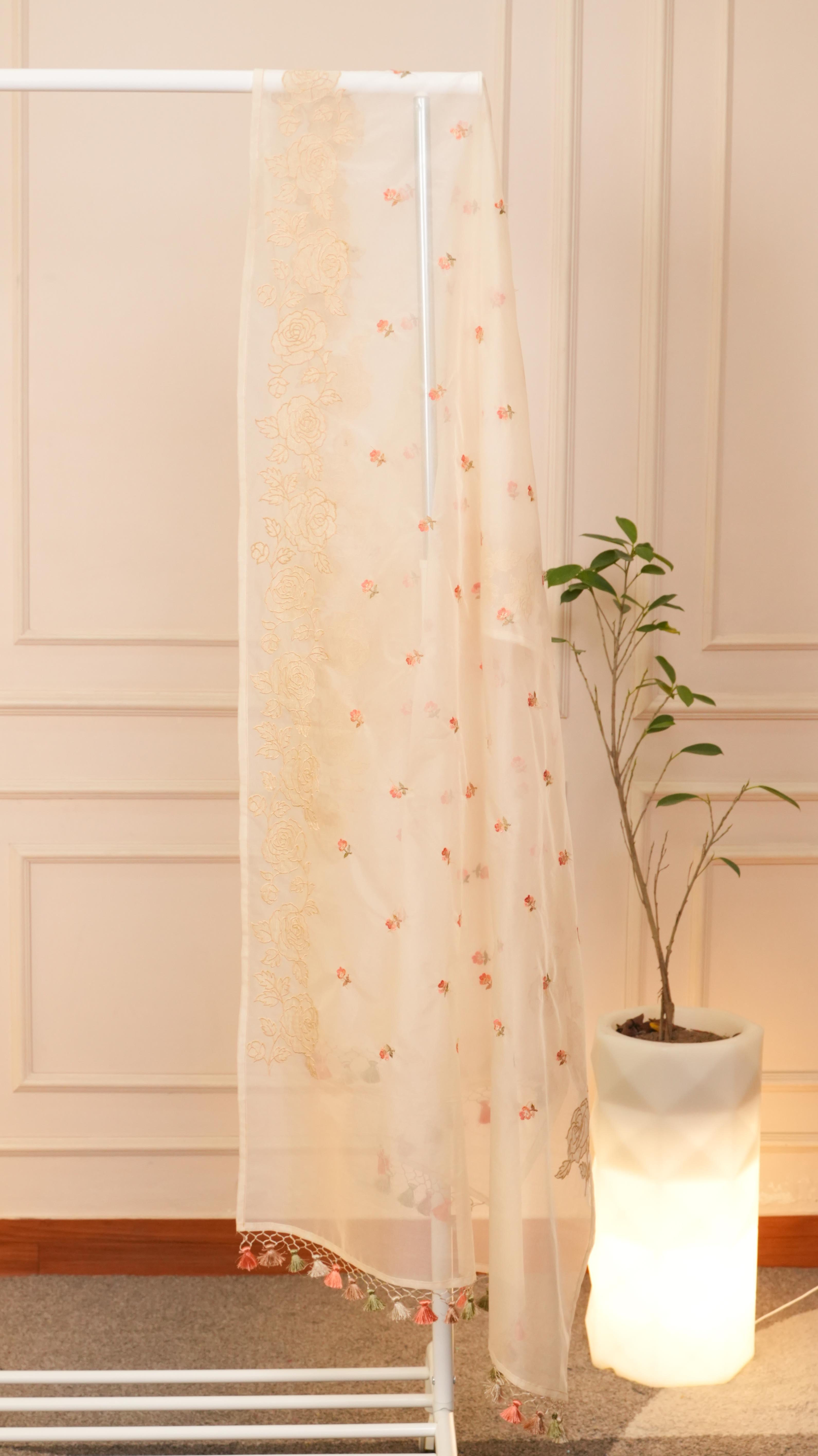 Meadow Mint Pure Organza Rose Embroidered Suit Set