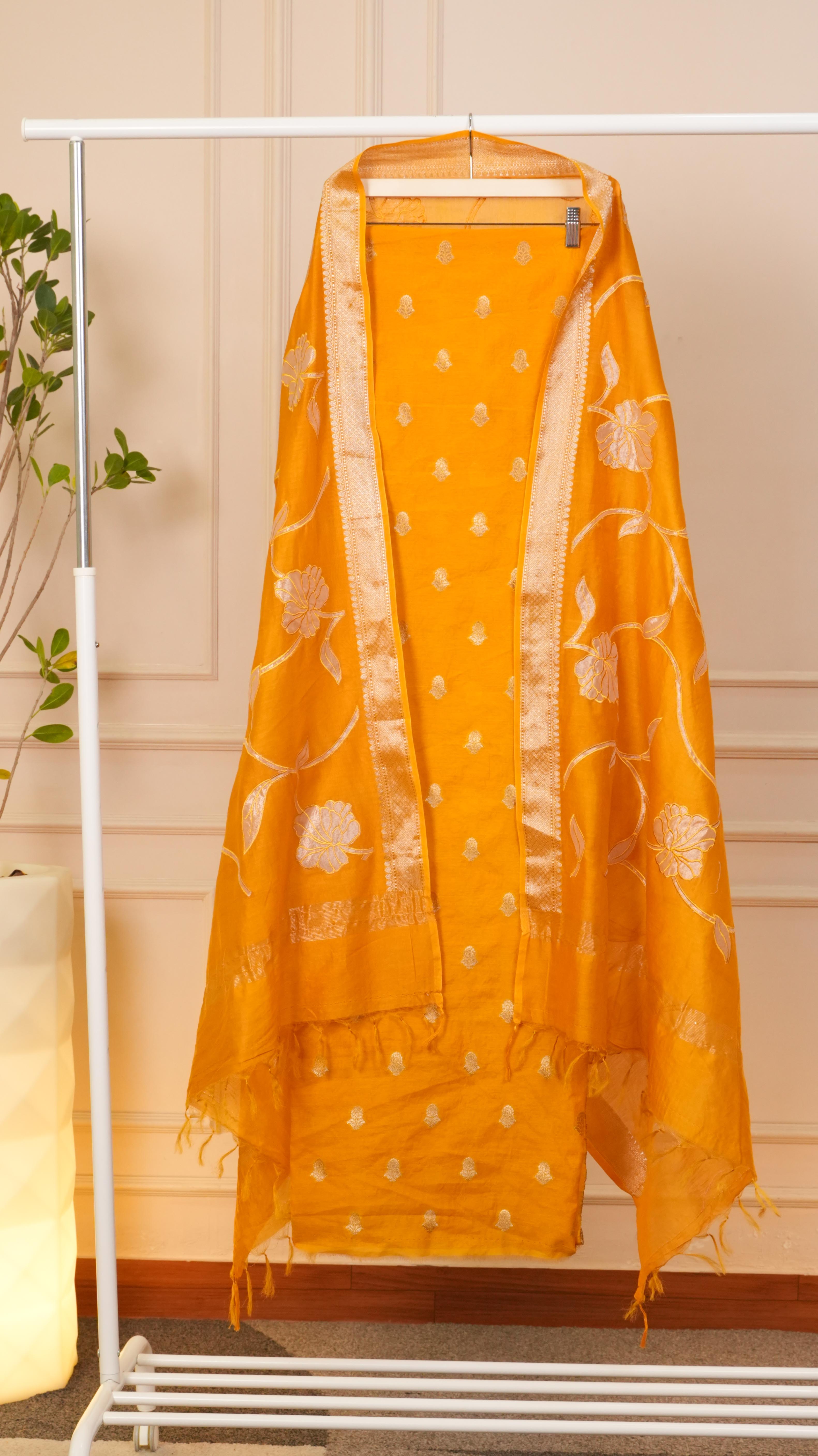 Azure Blossom Embroidered Organza Unstitched Suit Set