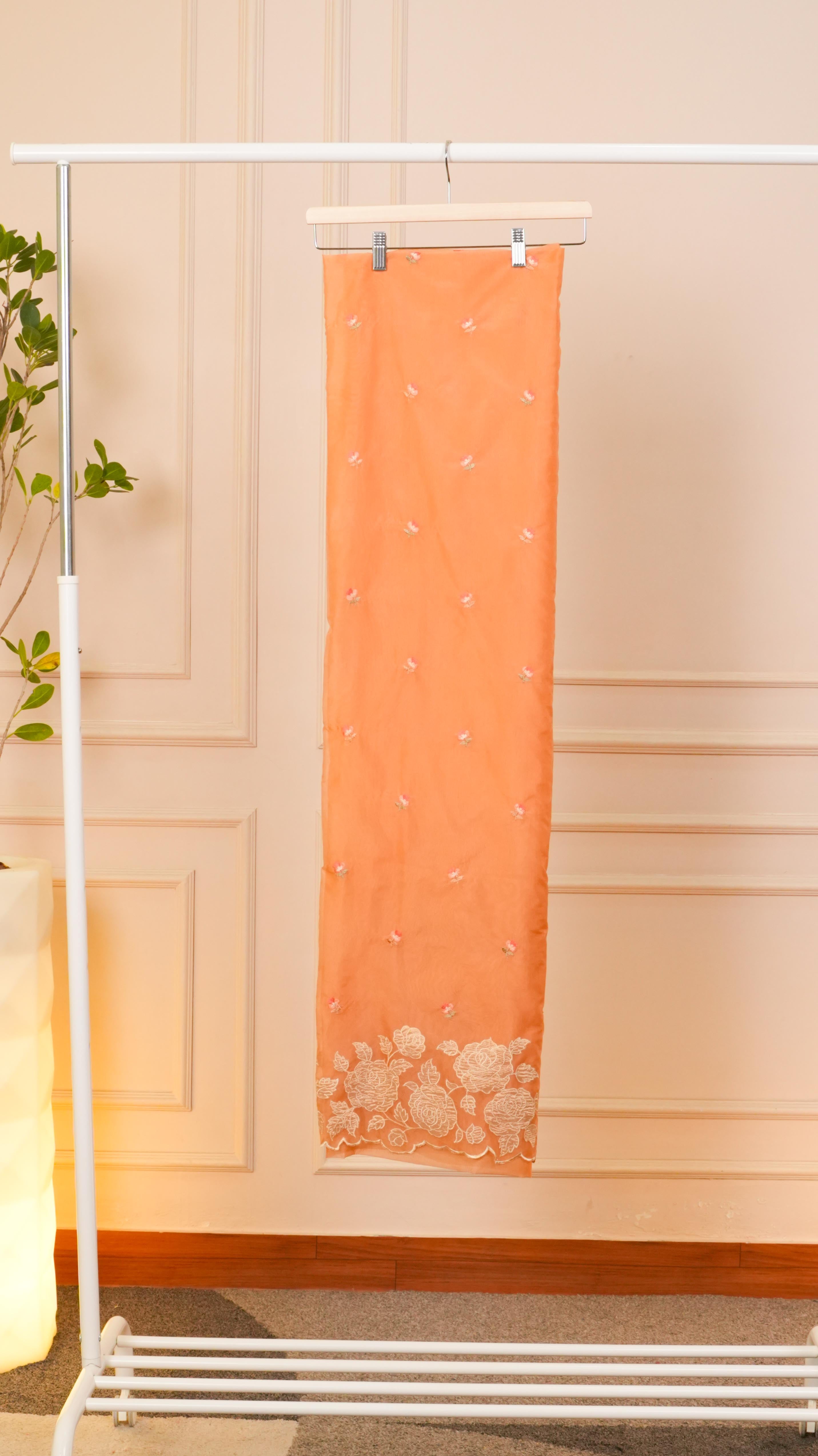 Peach Blossom Pure Organza Rose Embroidered Suit Set