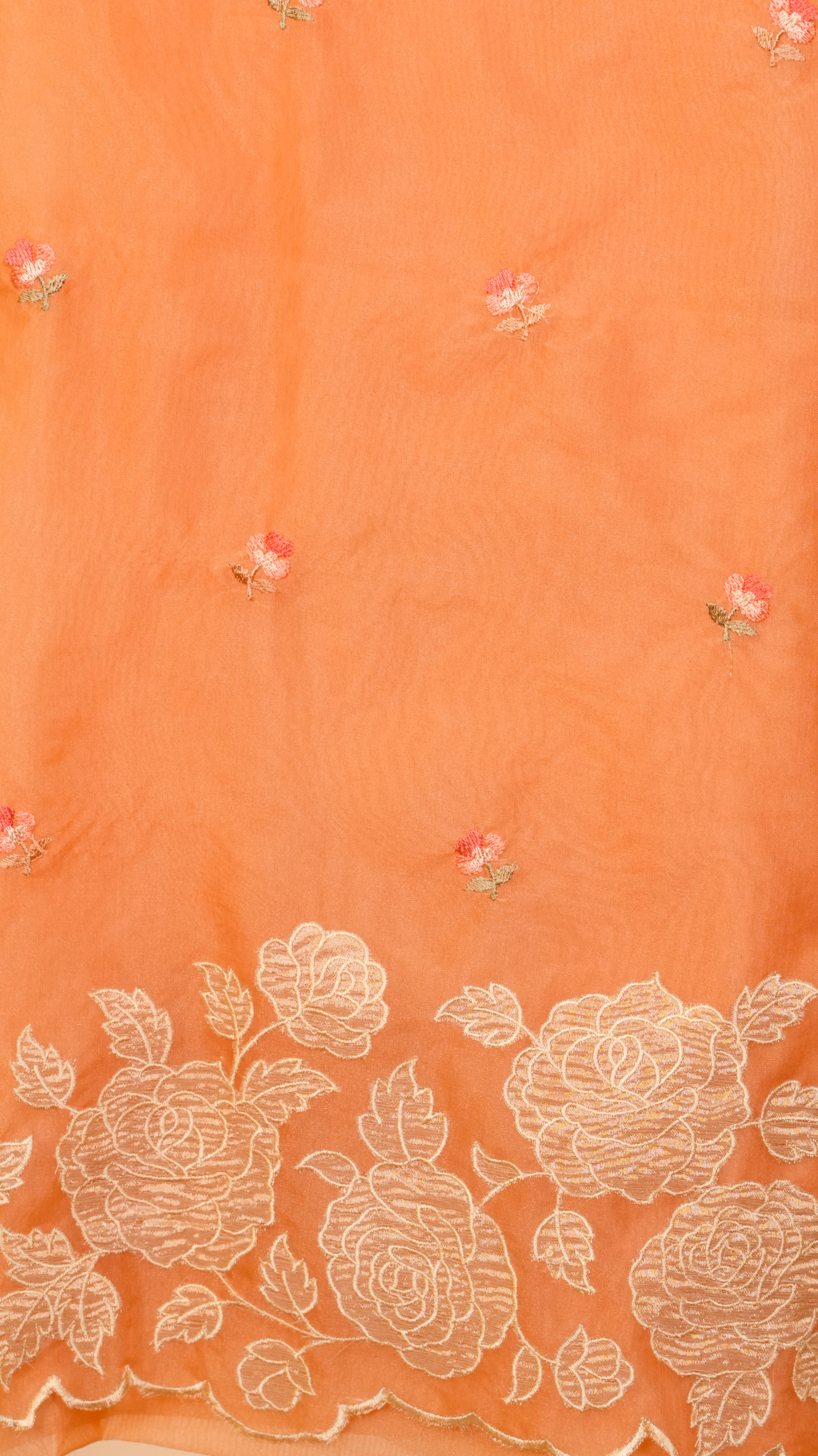 Peach Blossom Pure Organza Rose Embroidered Suit Set