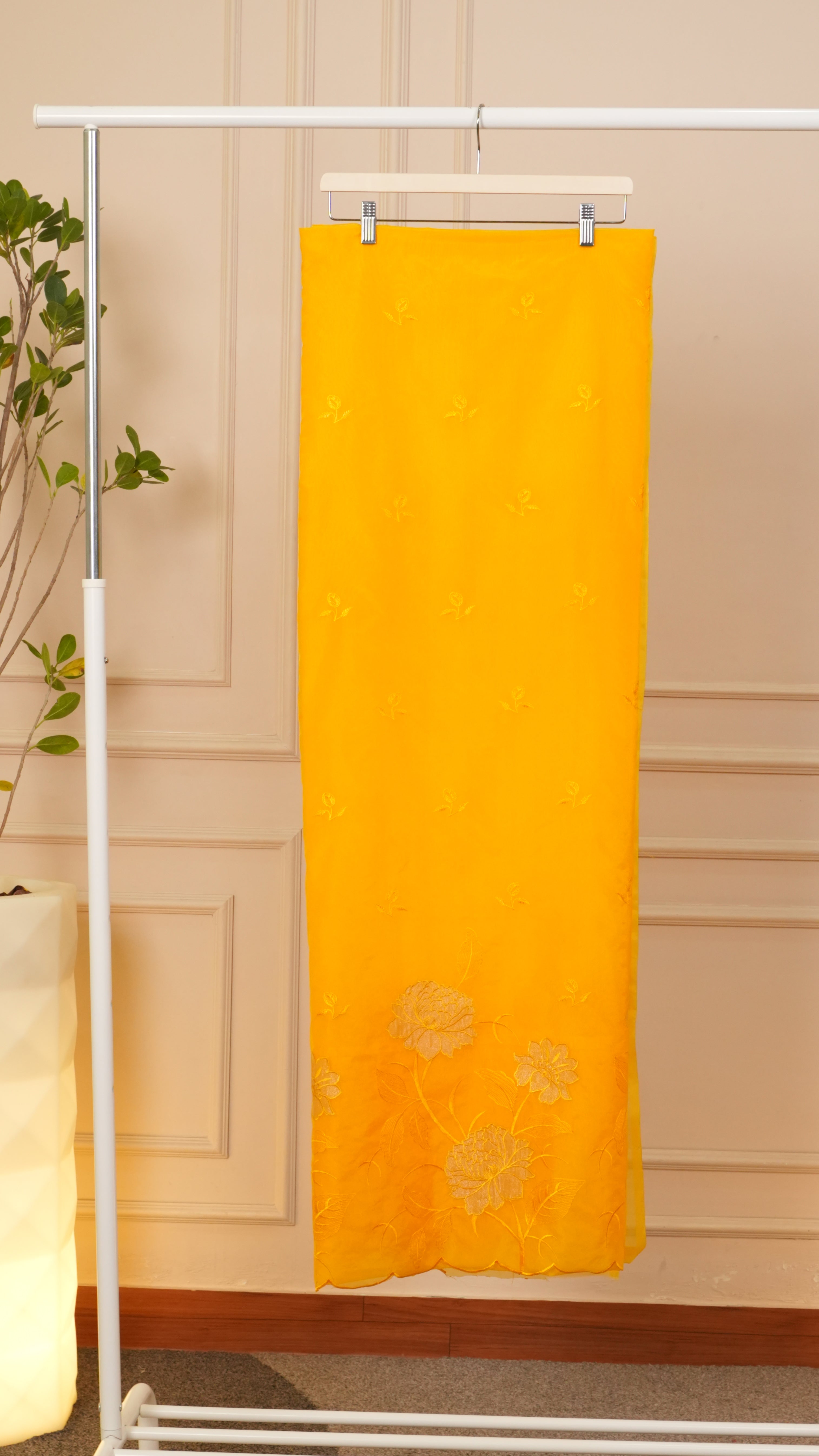 Saffron Blossom Pure Organza Unstitched Suit Set