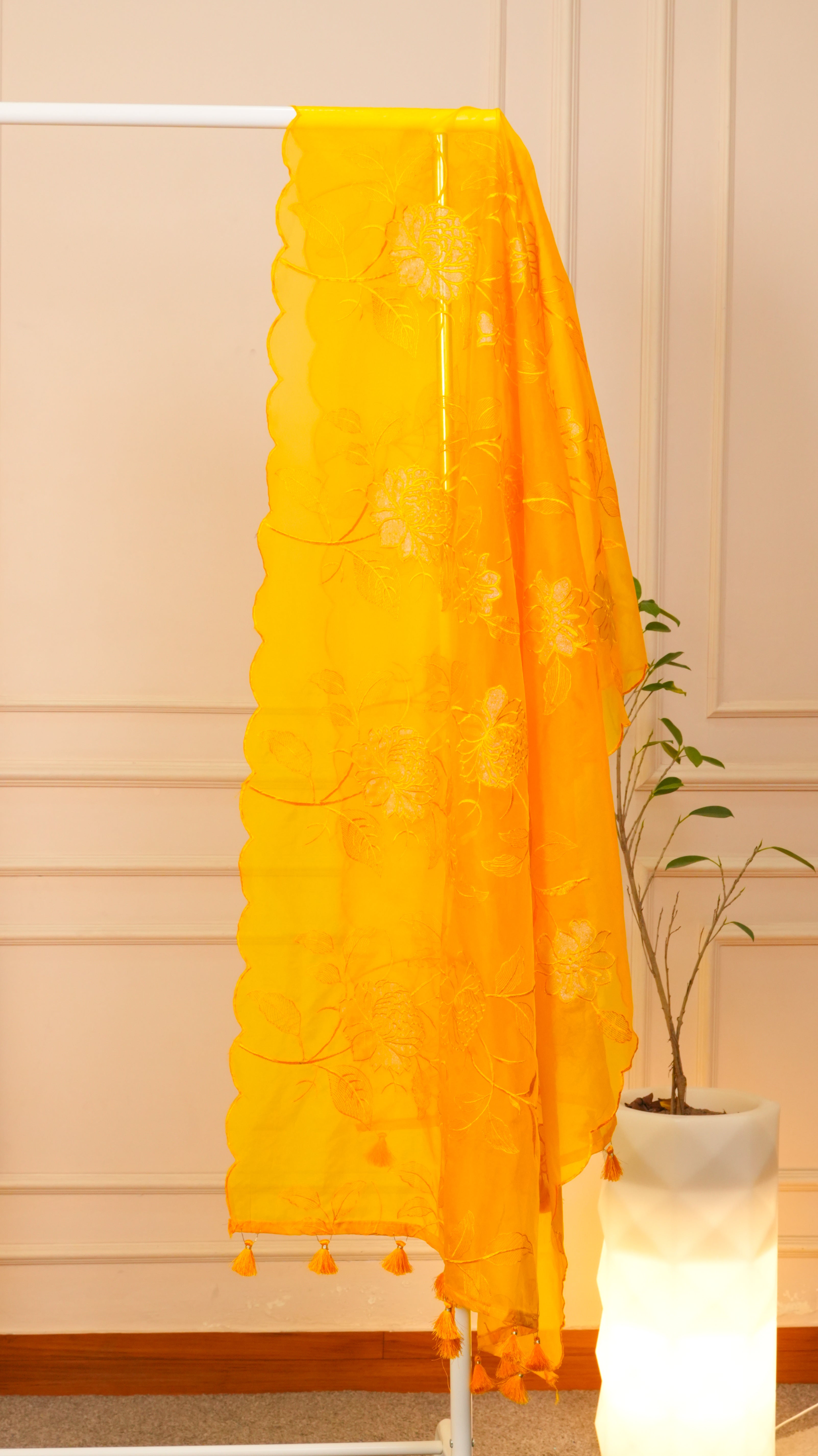 Saffron Blossom Pure Organza Unstitched Suit Set