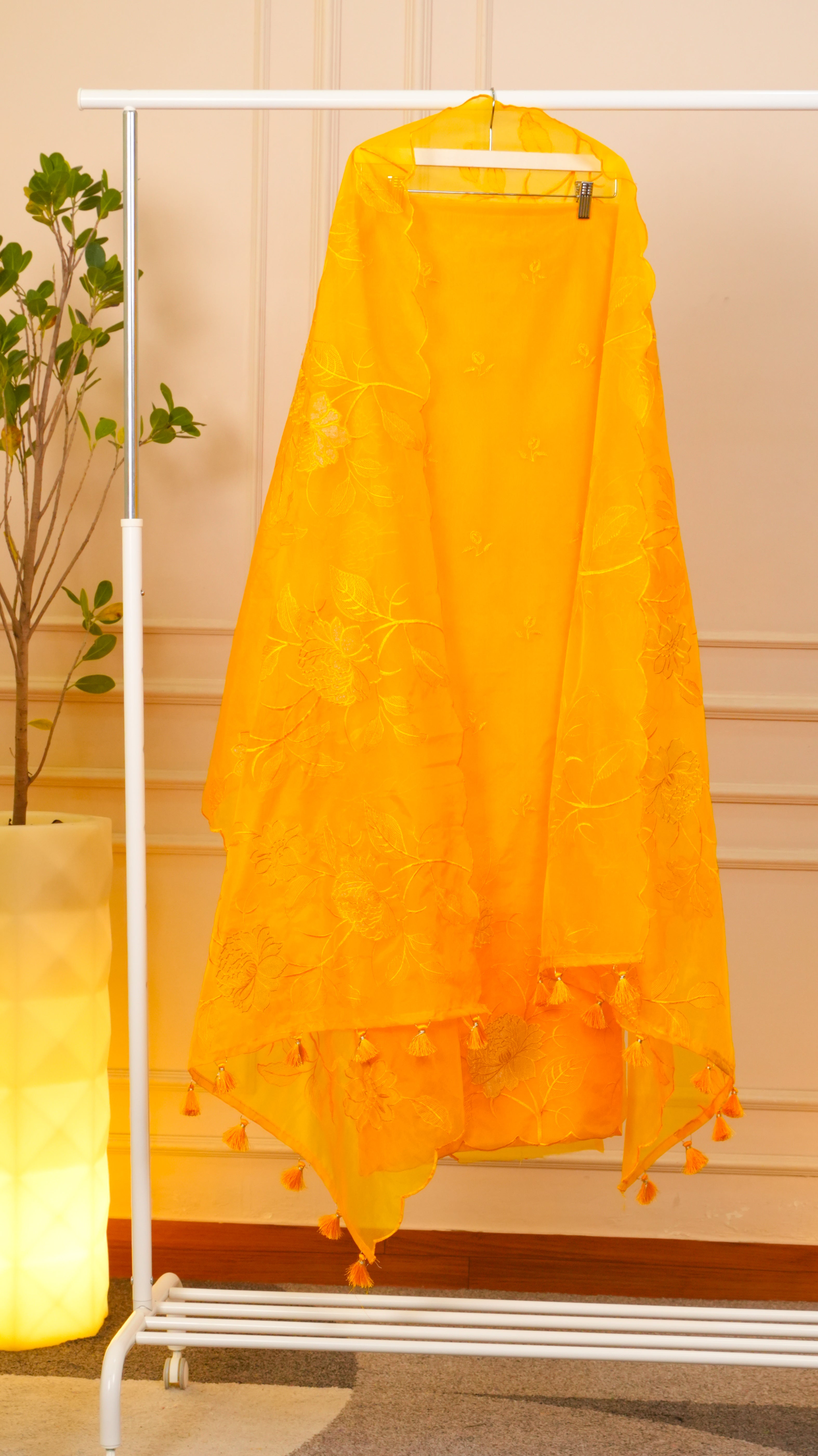 Saffron Blossom Pure Organza Unstitched Suit Set
