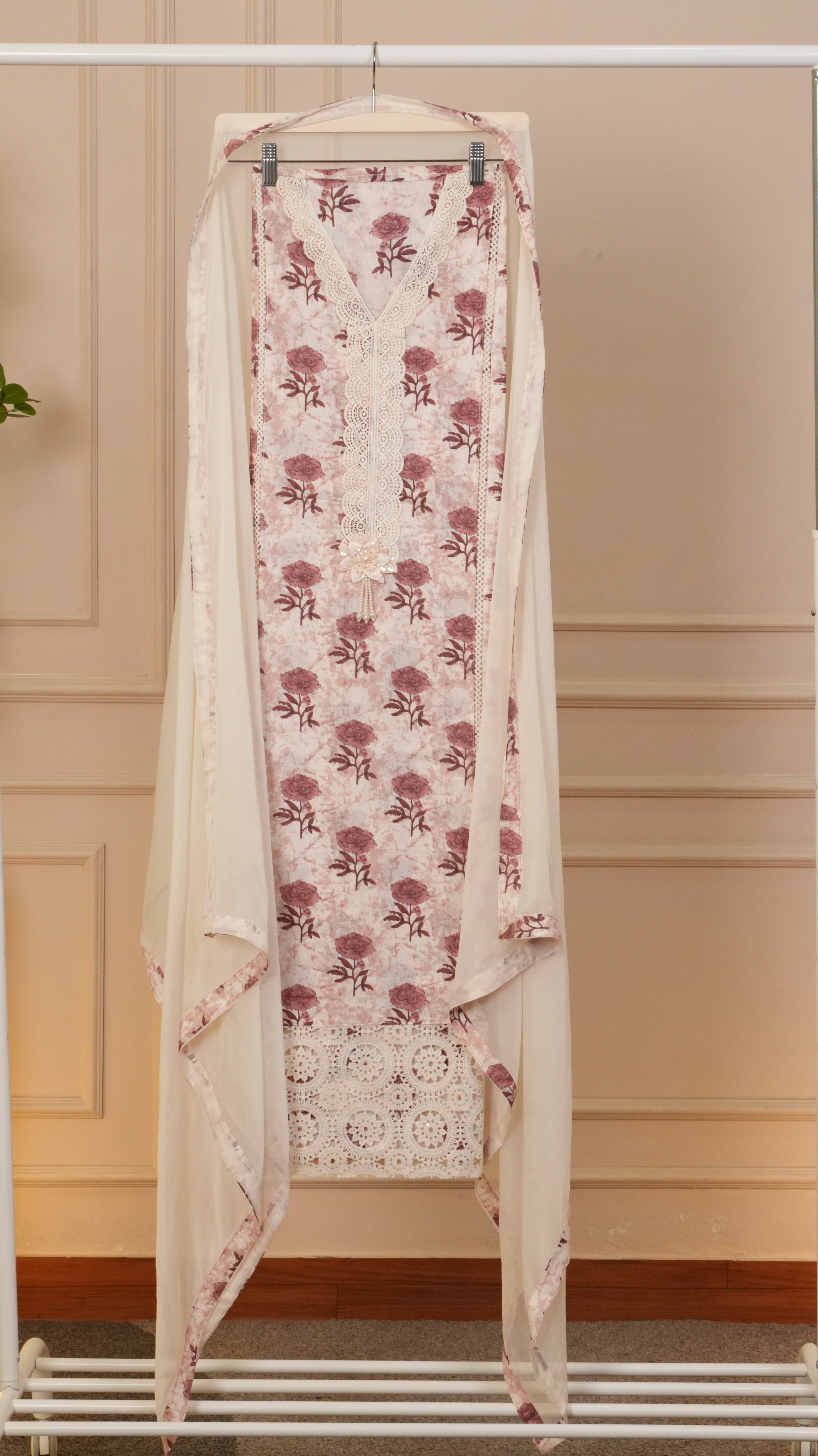 Ivory Sage Pure Organza Hand-Embroidered Suit Set