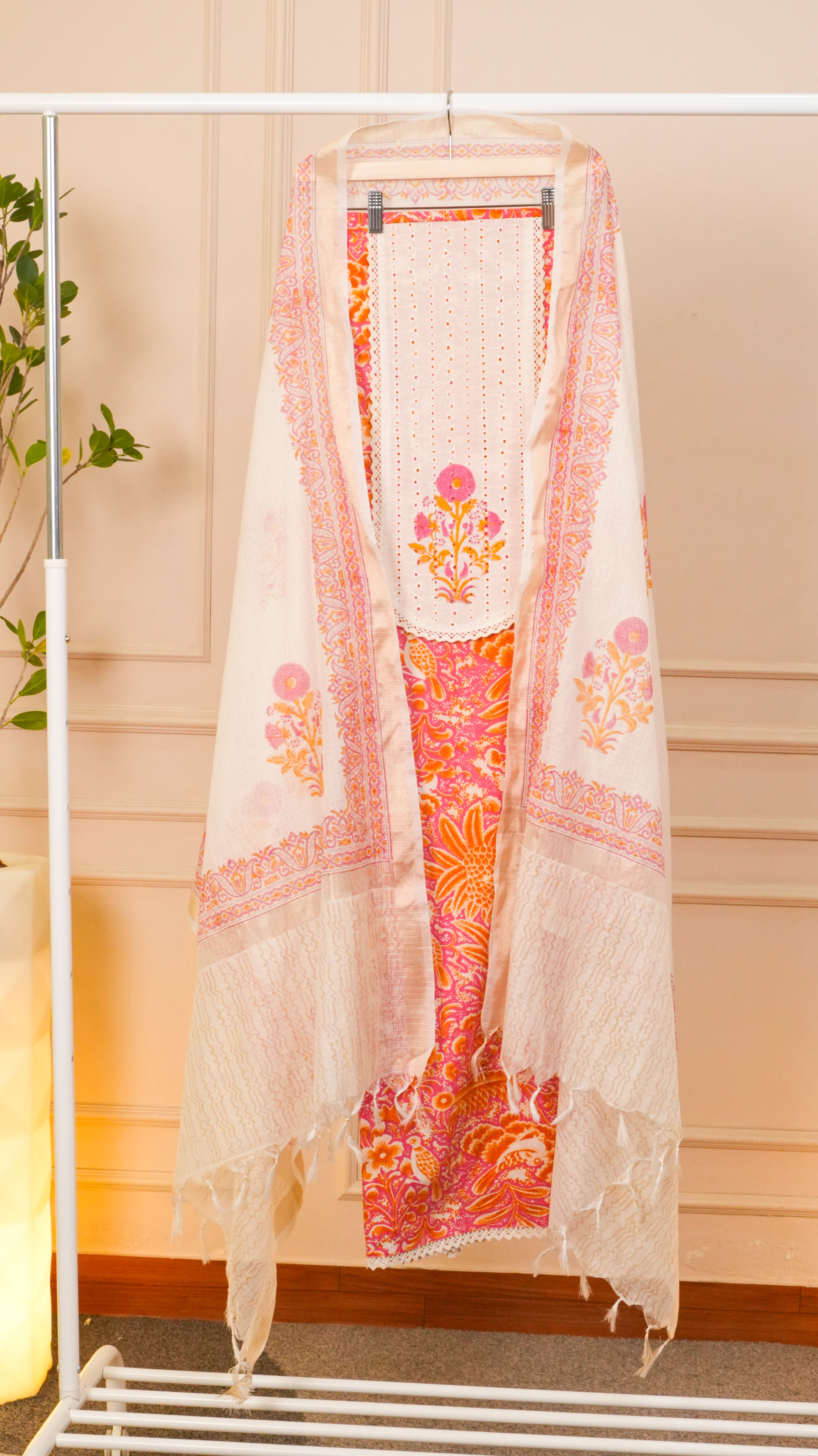 Lilac Whisper Pure Organza Floral Embroidered Suit Set
