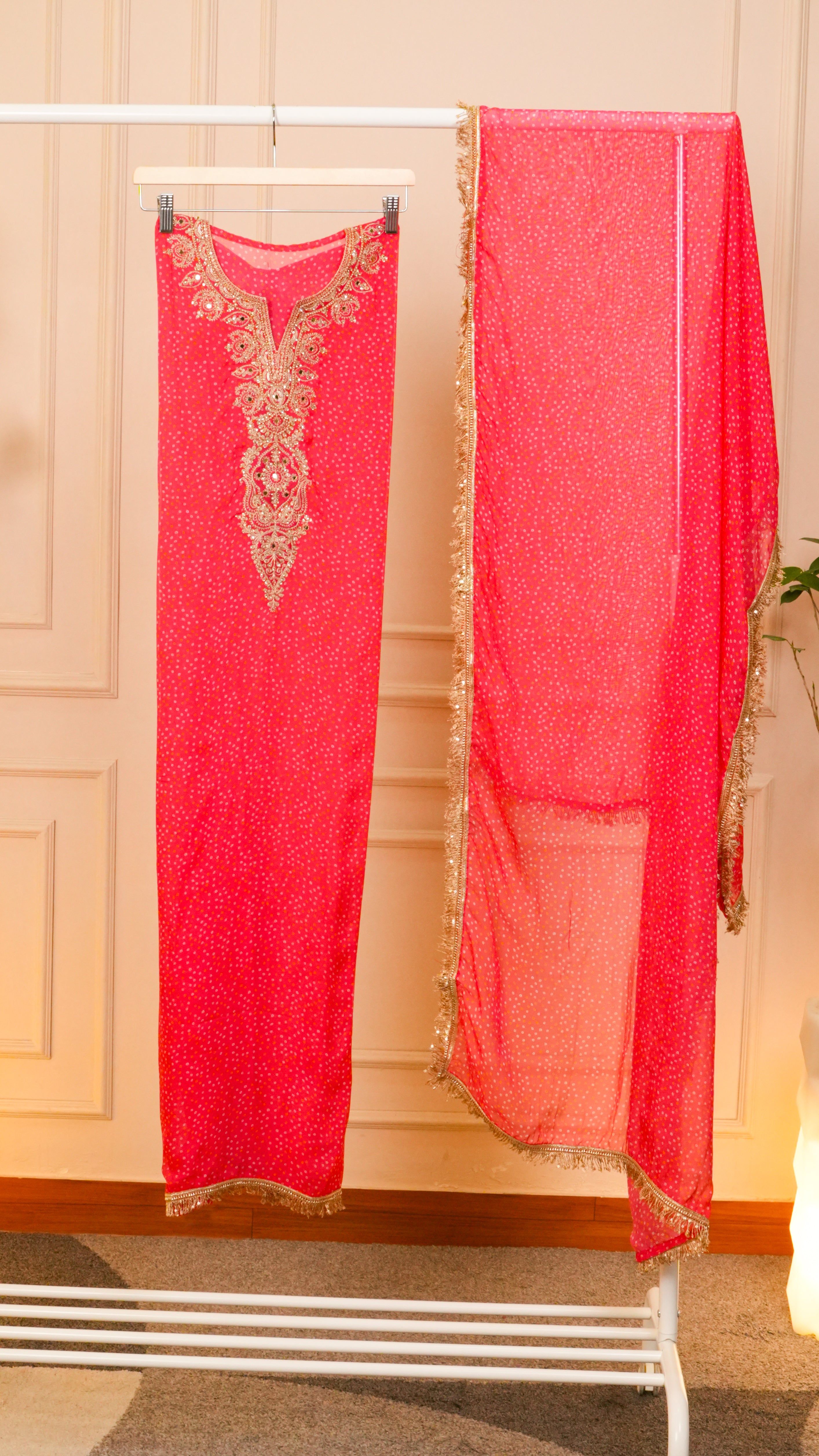 Dusk Rose Pure Organza Floral Embroidered Suit Set