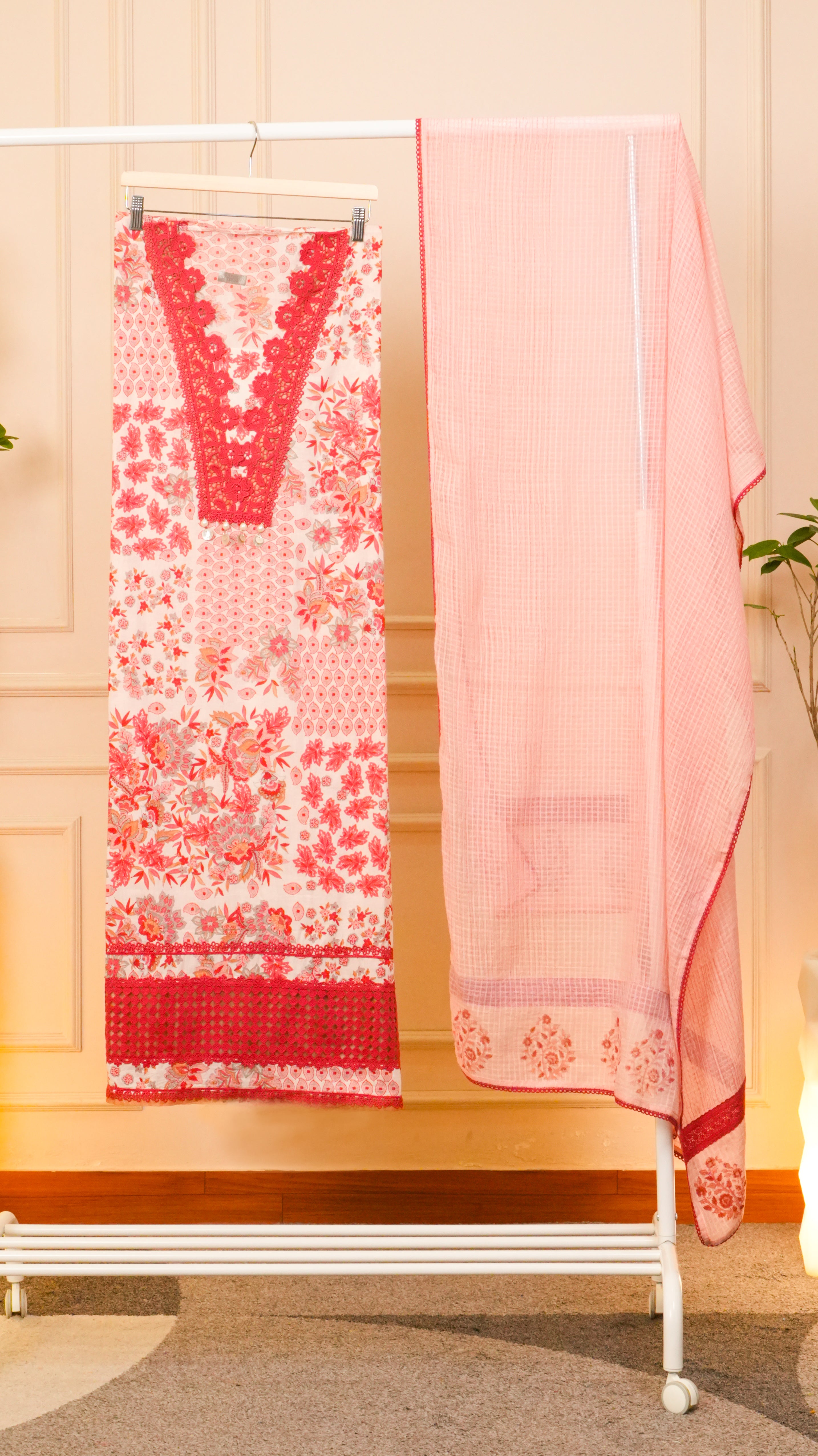 Marigold Pure Organza Floral Vine Unstitched Suit Set