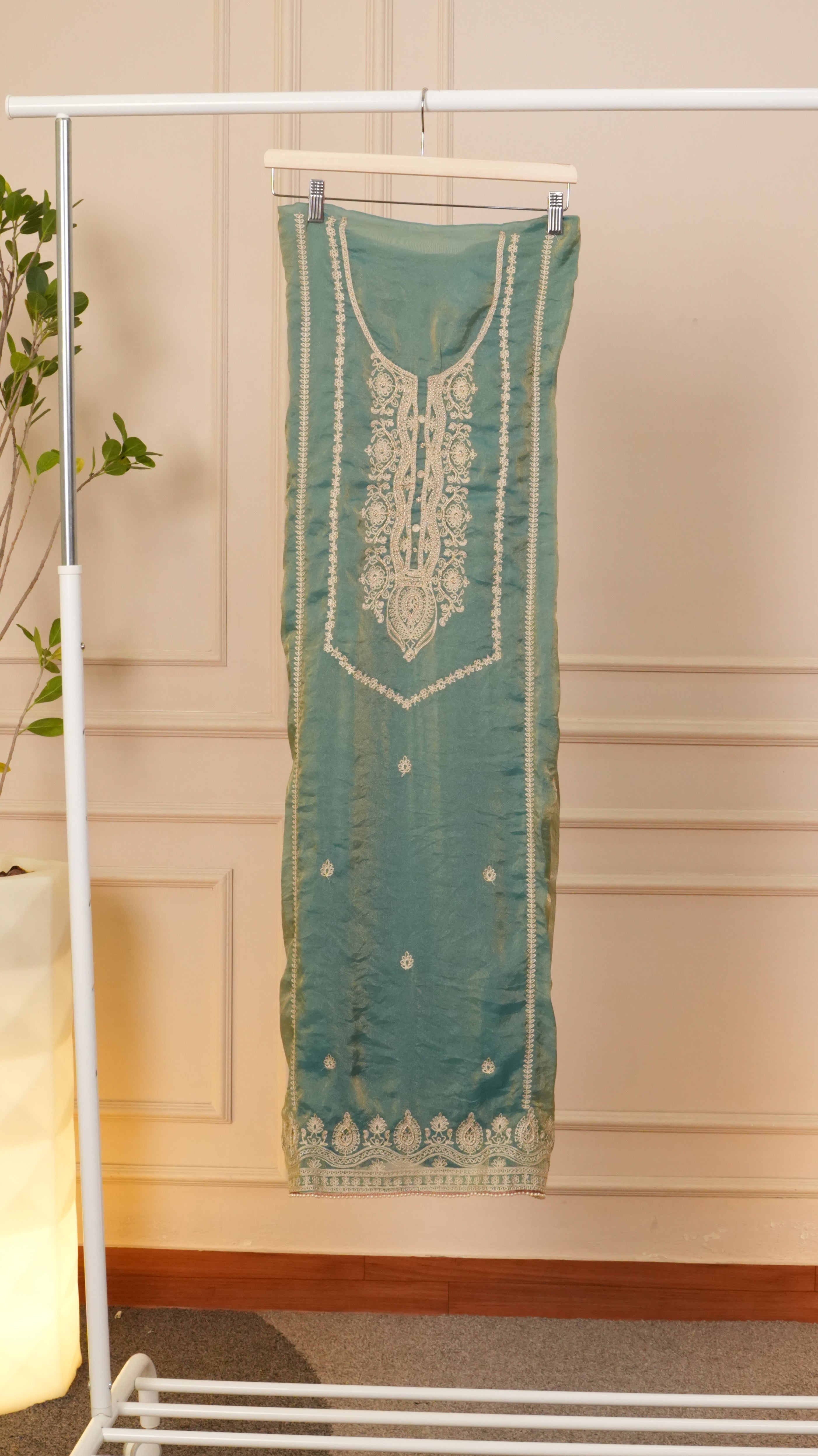 Sky Serenity Pure Organza Floral Embroidered Suit Set