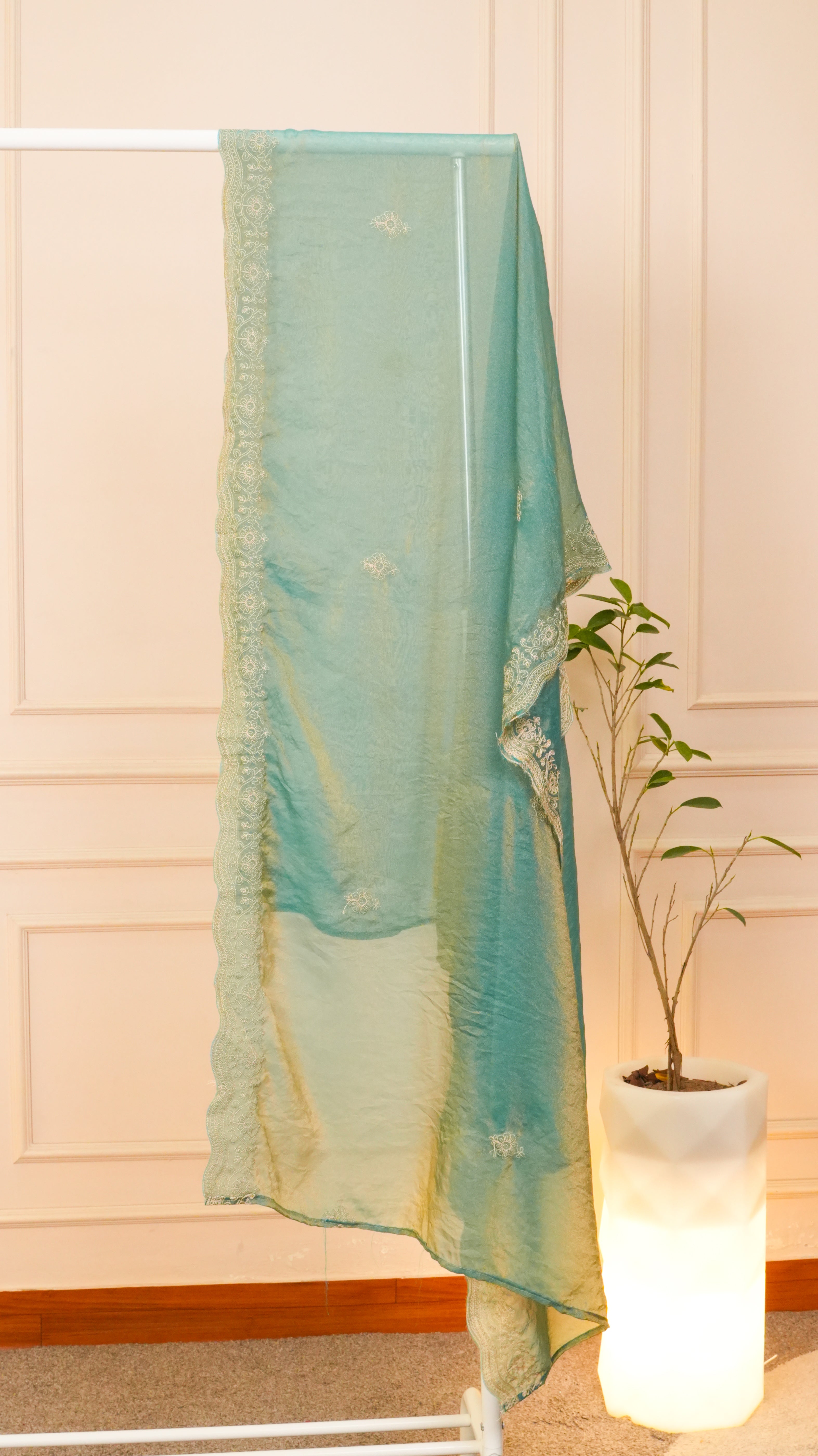 Sky Serenity Pure Organza Floral Embroidered Suit Set