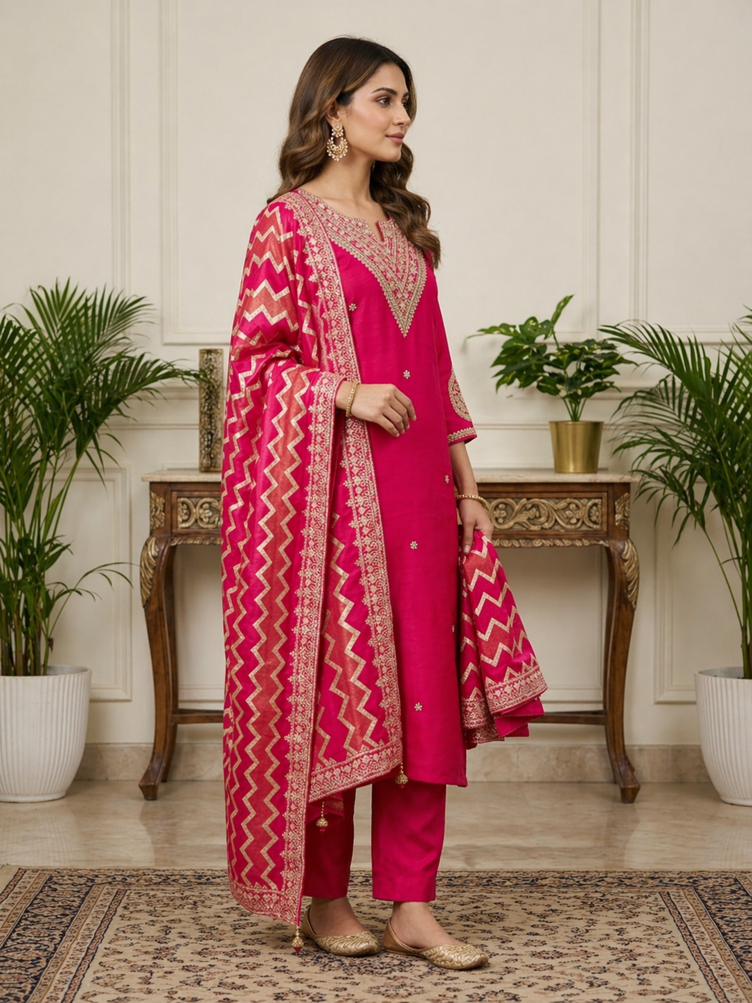Luxury Chanderi Stitched Suit Set with Intricate Zardosi Embroidery for Women