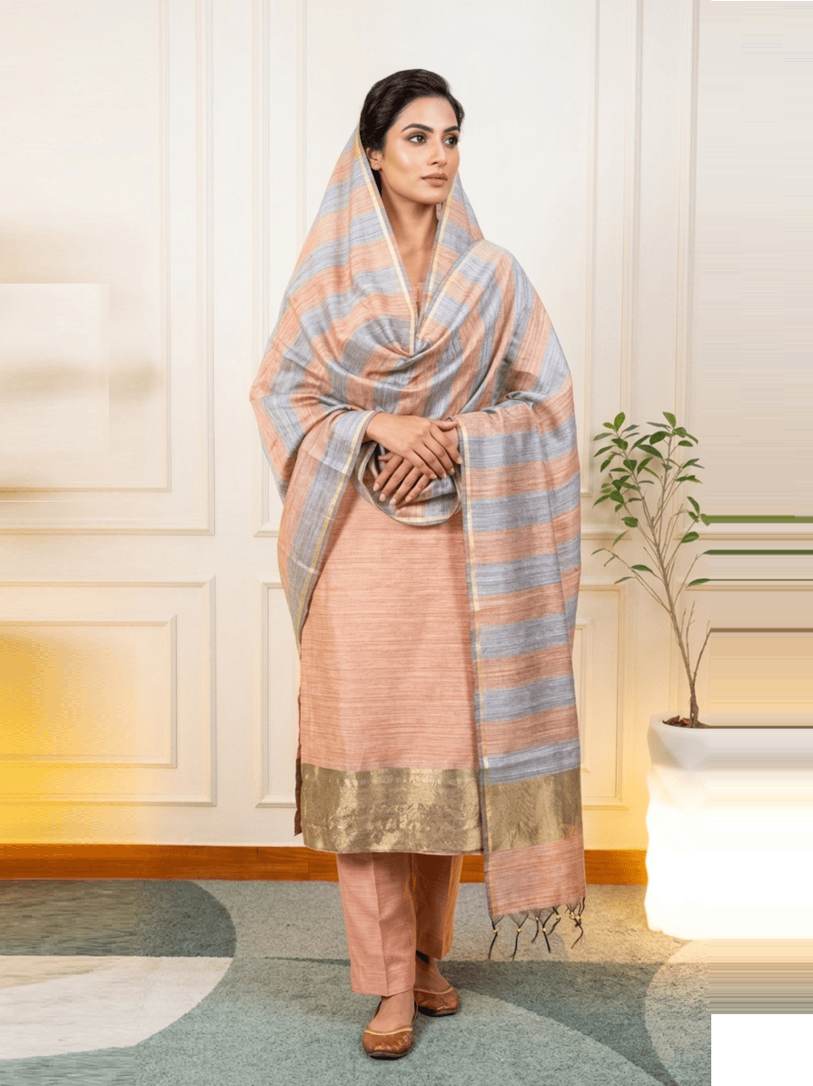 Product Name Golden Sand Tussar Silk Unstitched Suit Set with Zari Borders