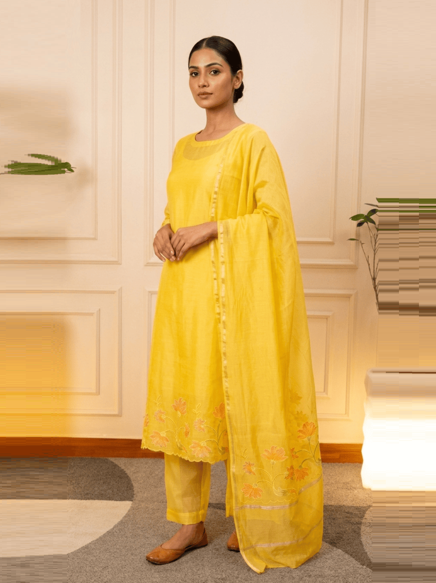 Sunny Marigold Embroidered Organza Unstitched Suit Set