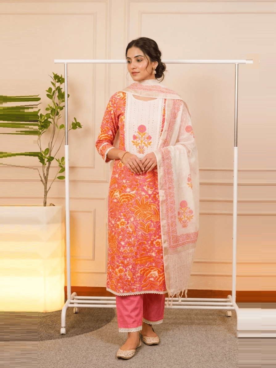Lilac Whisper Pure Organza Floral Embroidered Suit Set