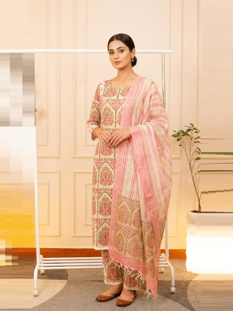 Blossoming Arch Mul Cotton Unstitched Suit Set