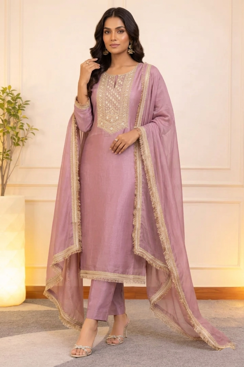 Graceful Mauve Unstitched Suit Set