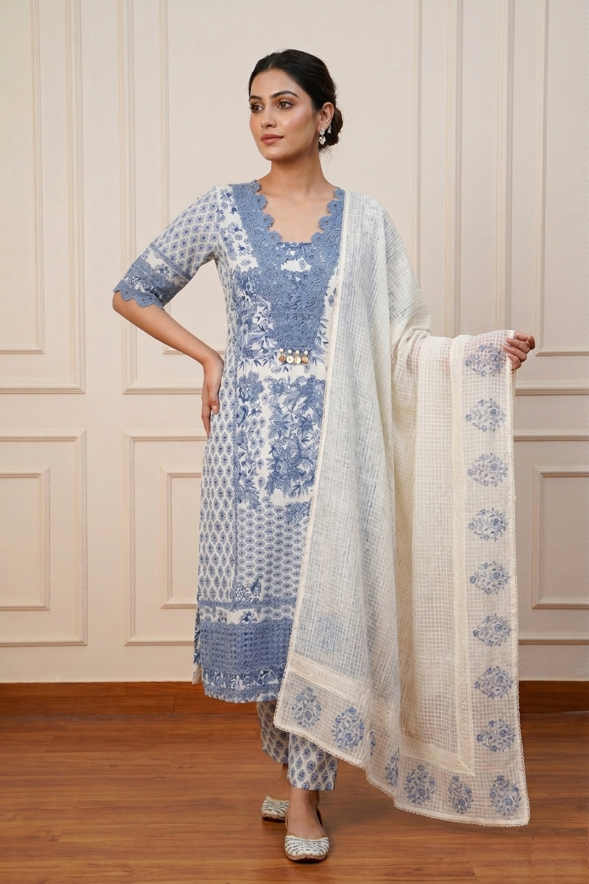 Ethno-Chic Cotton Unstitched Suit Set