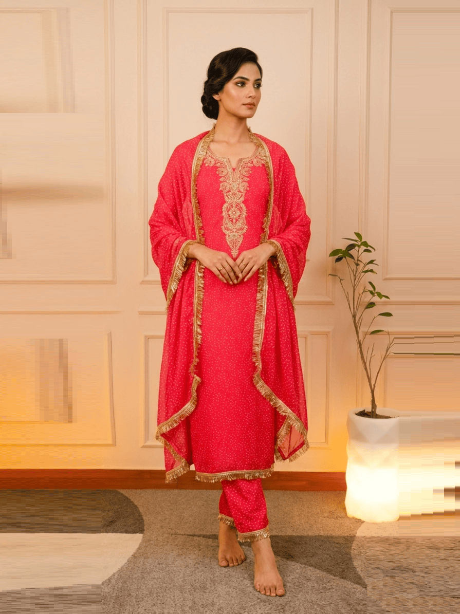 Dusk Rose Pure Organza Floral Embroidered Suit Set