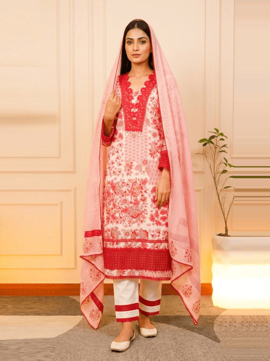 Marigold Pure Organza Floral Vine Unstitched Suit Set