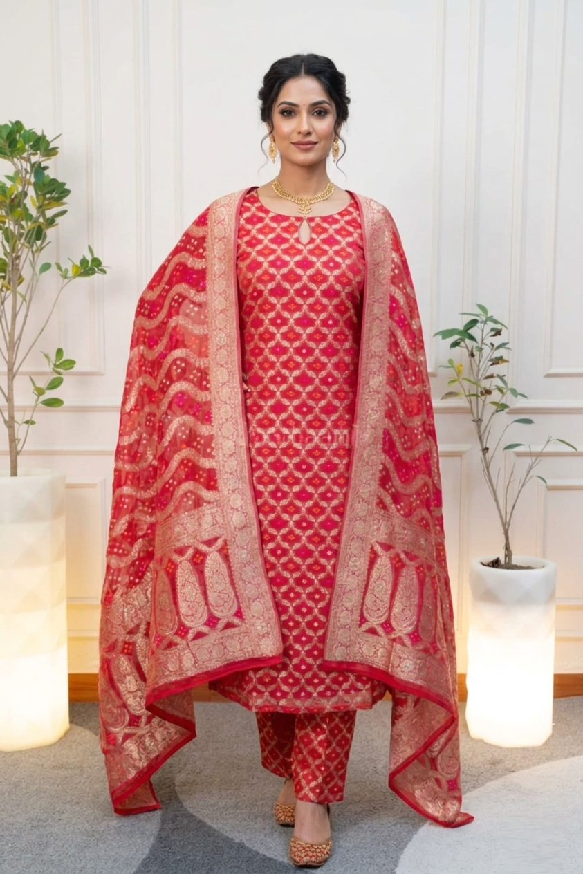 Maroon Embroidered Unstitched Suit Set