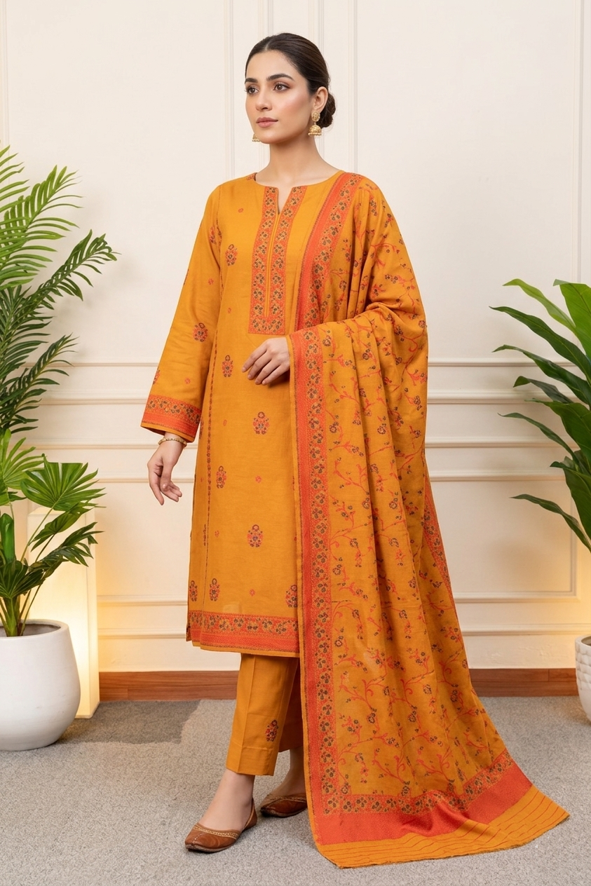 Elegant Floral Heritage Unstitched Suit Set