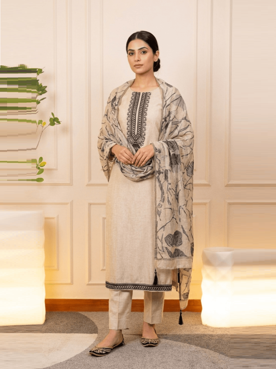 Jade Vine Embroidered Satin Silk Unstitched Suit Set