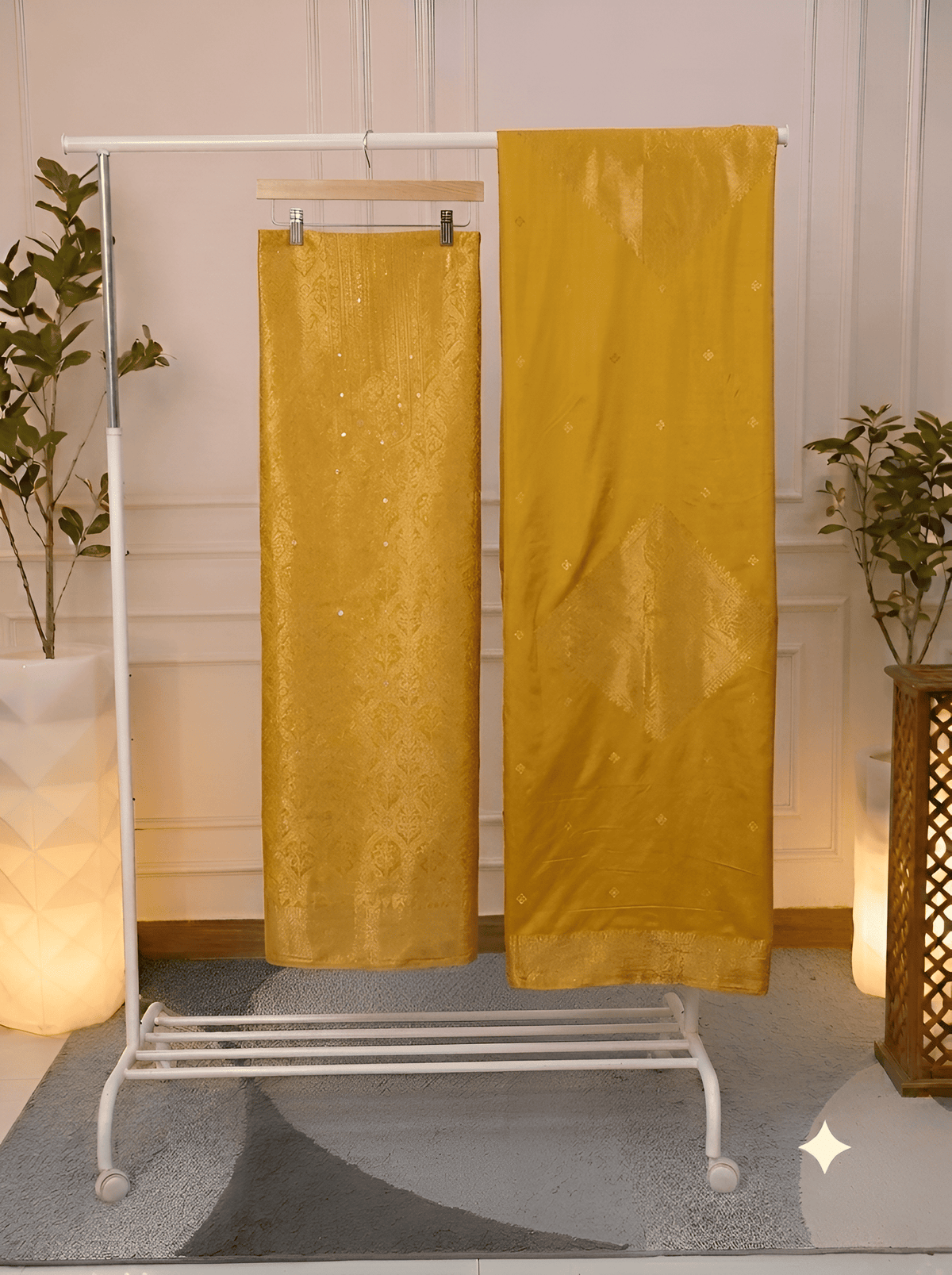 Golden Yellow Silk Dupatta with Paisley Border & Tassels – Jiashaanti