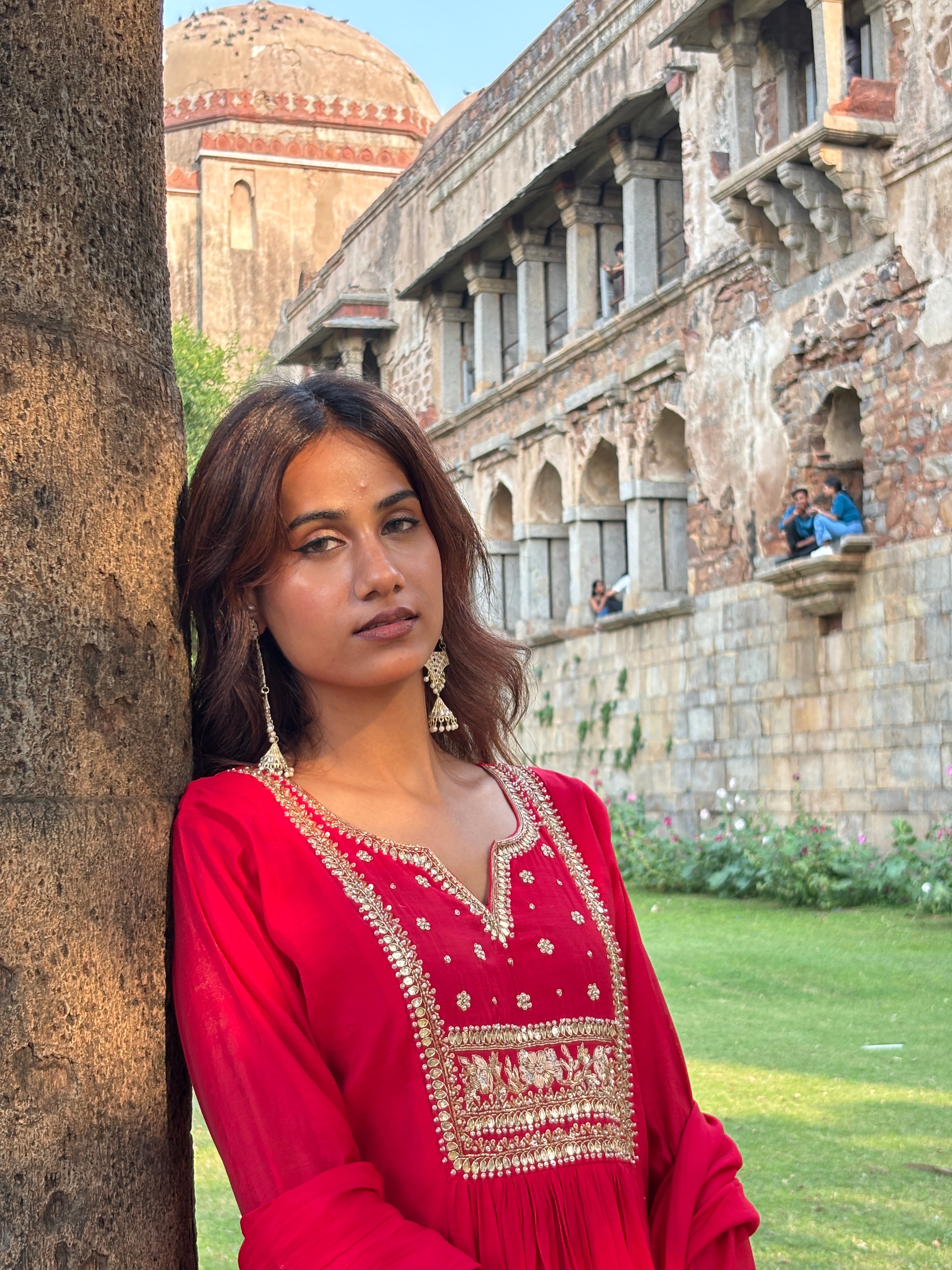 Ethereal Bloom Carmine Red Chanderi Stitched Suit Set