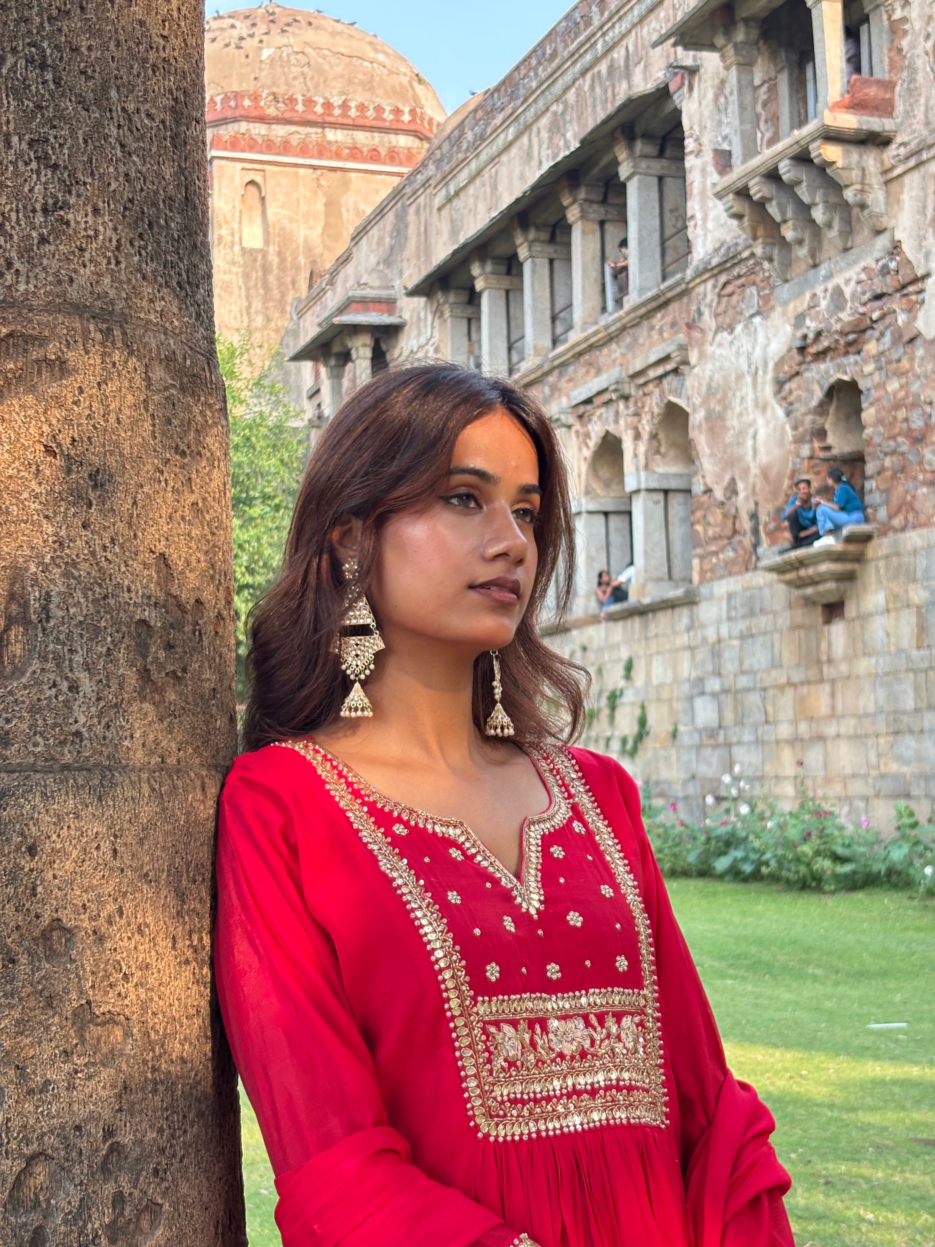 Ethereal Bloom Carmine Red Chanderi Stitched Suit Set