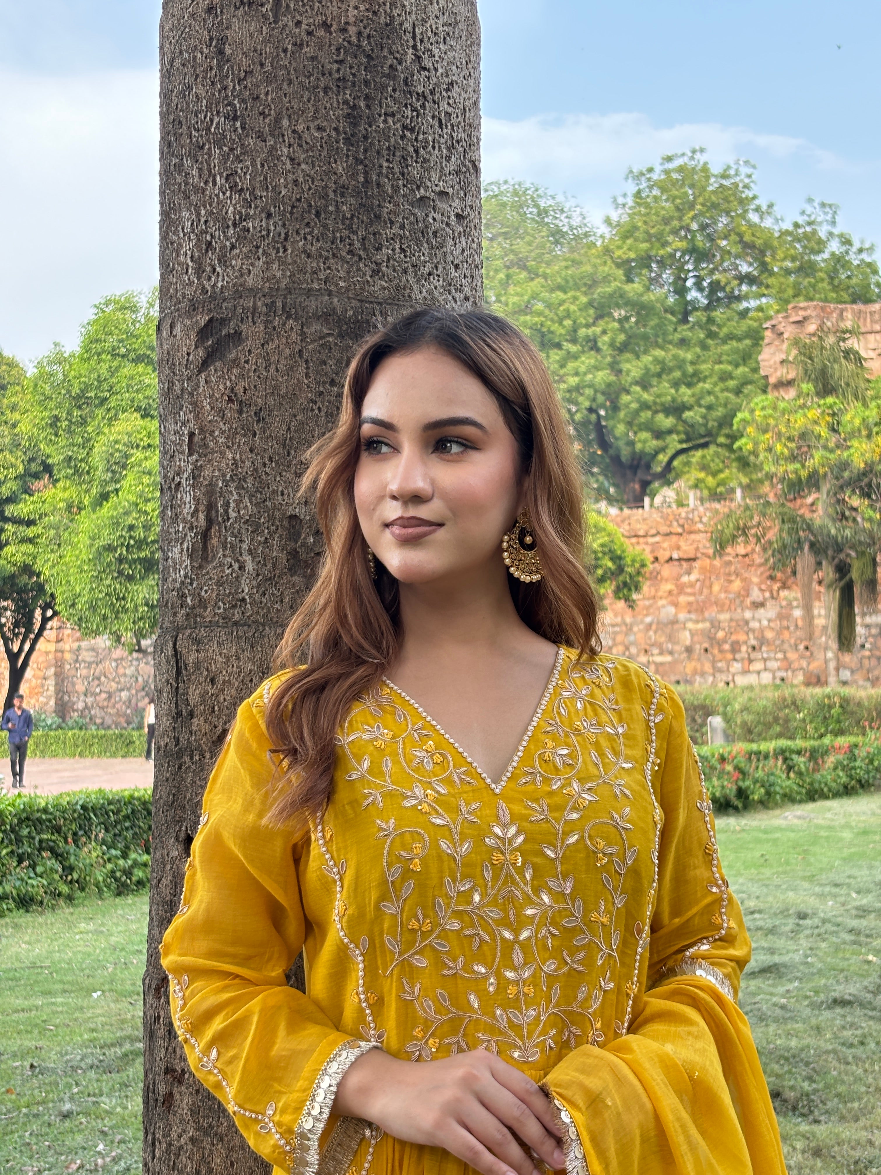Haldi Yellow Mul Chanderi Suit Set