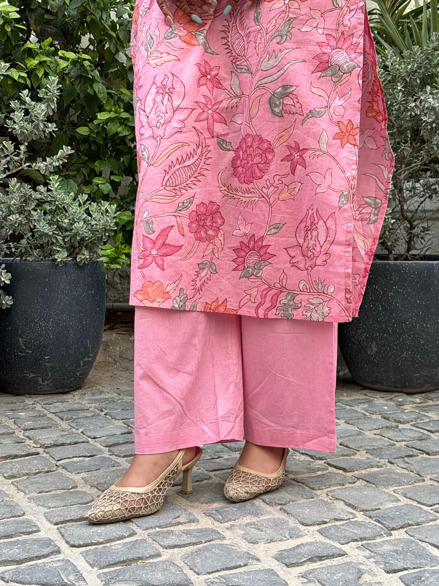 Blush Pink Floral Printed Cotton Suit Set