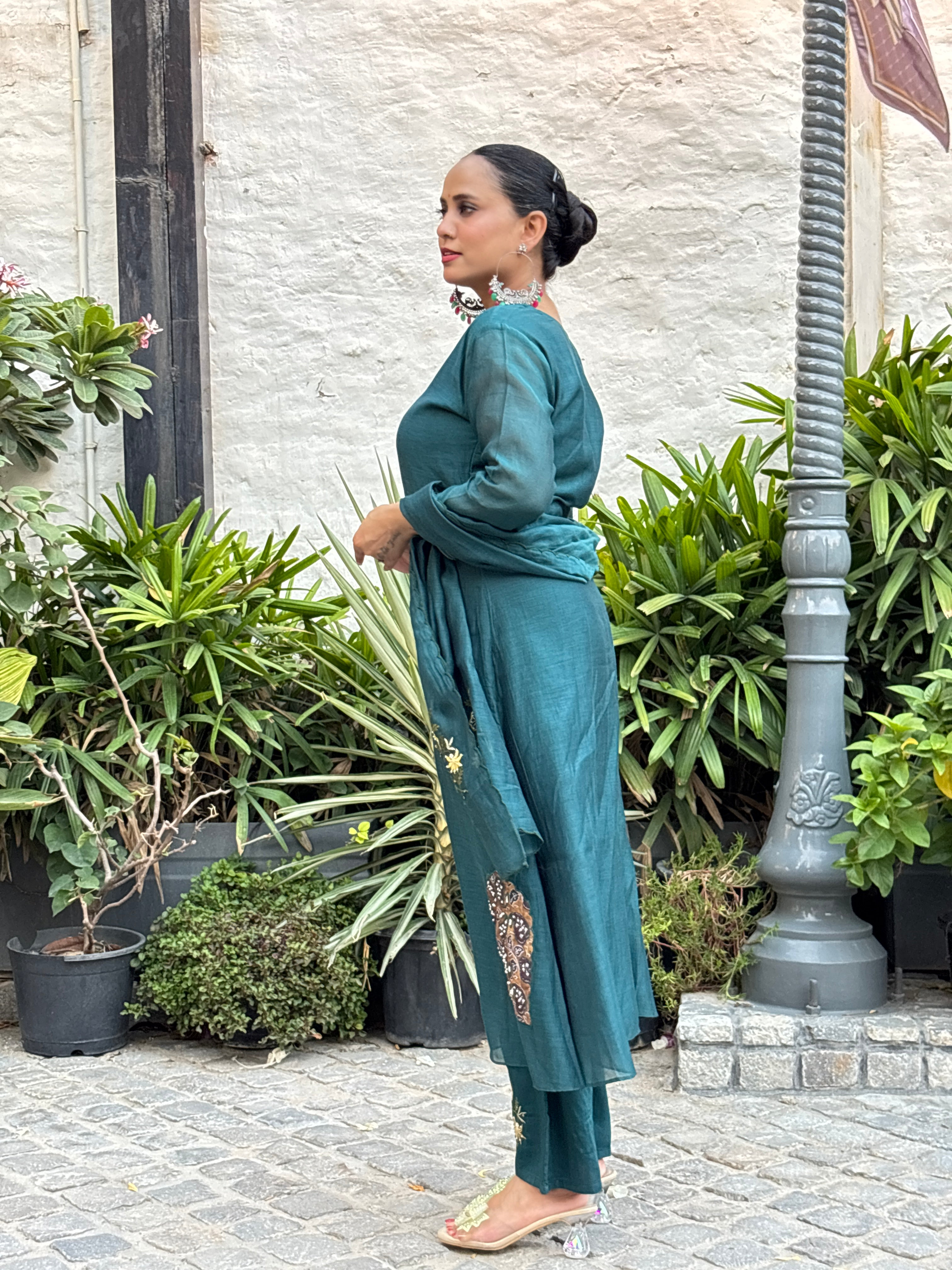 Teal Green Artisanal Embellished Suit Set