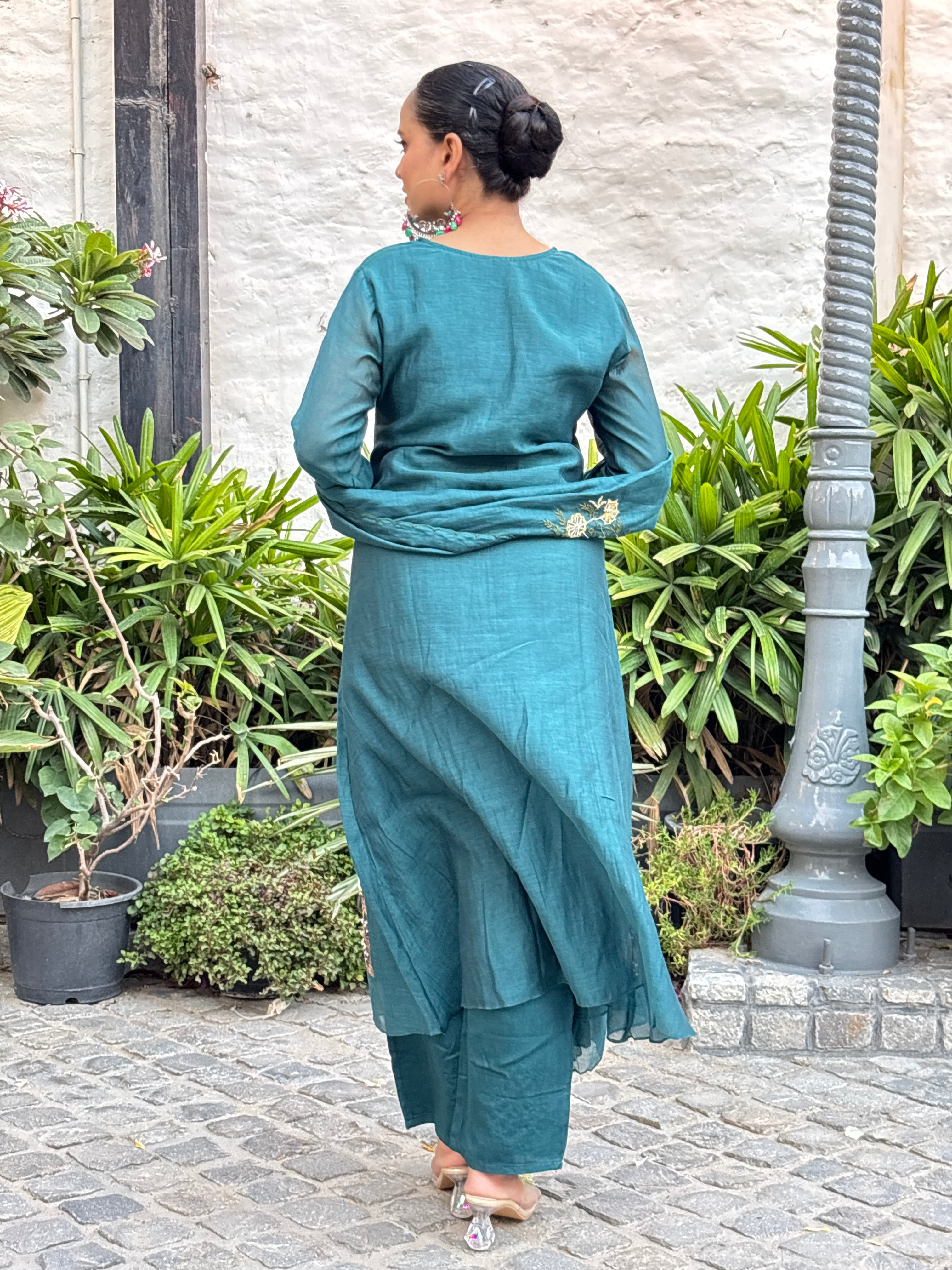 Teal Green Artisanal Embellished Suit Set