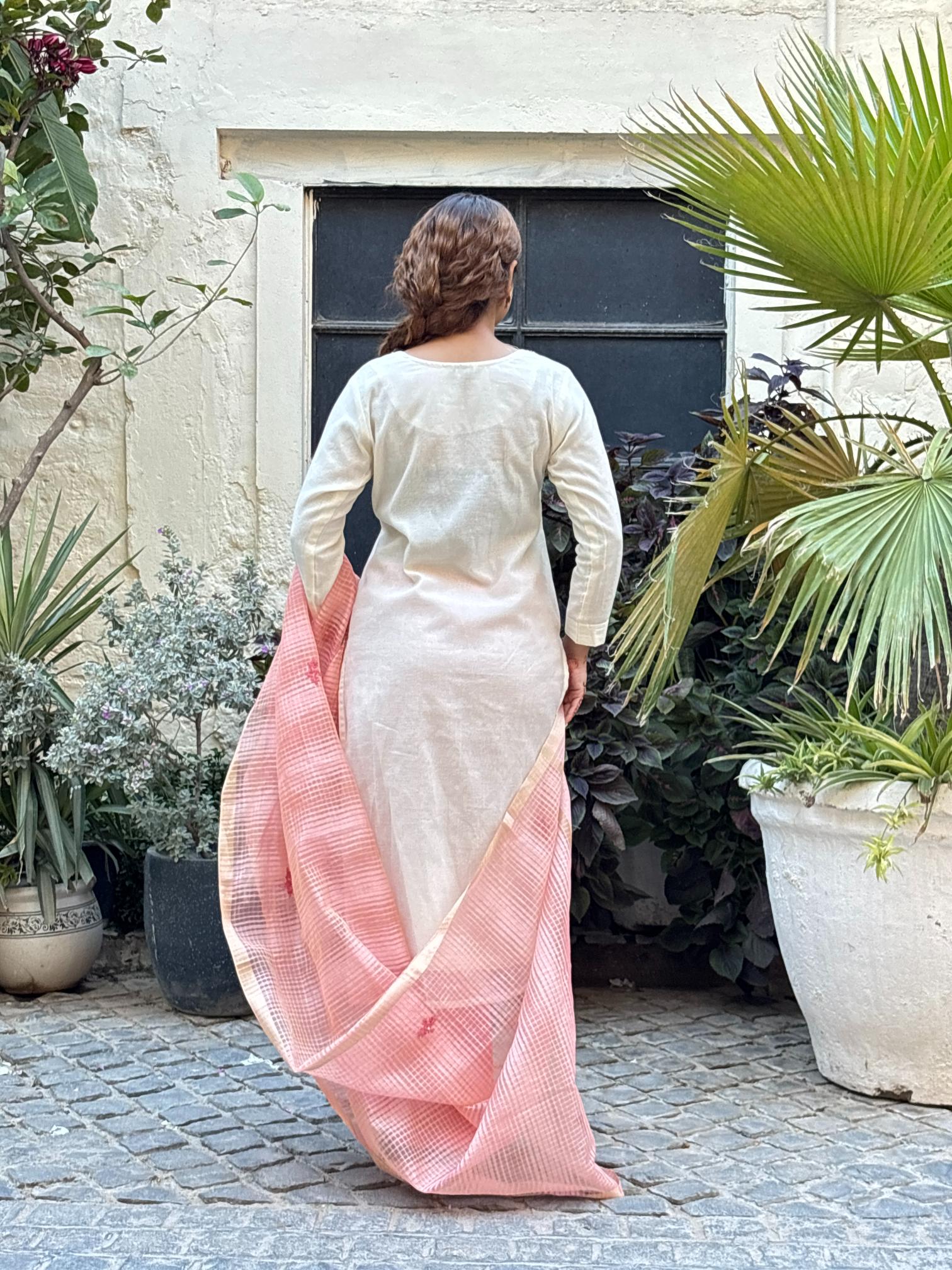 Ivory & Dusty Rose Cotton Ensemble Suit Set
