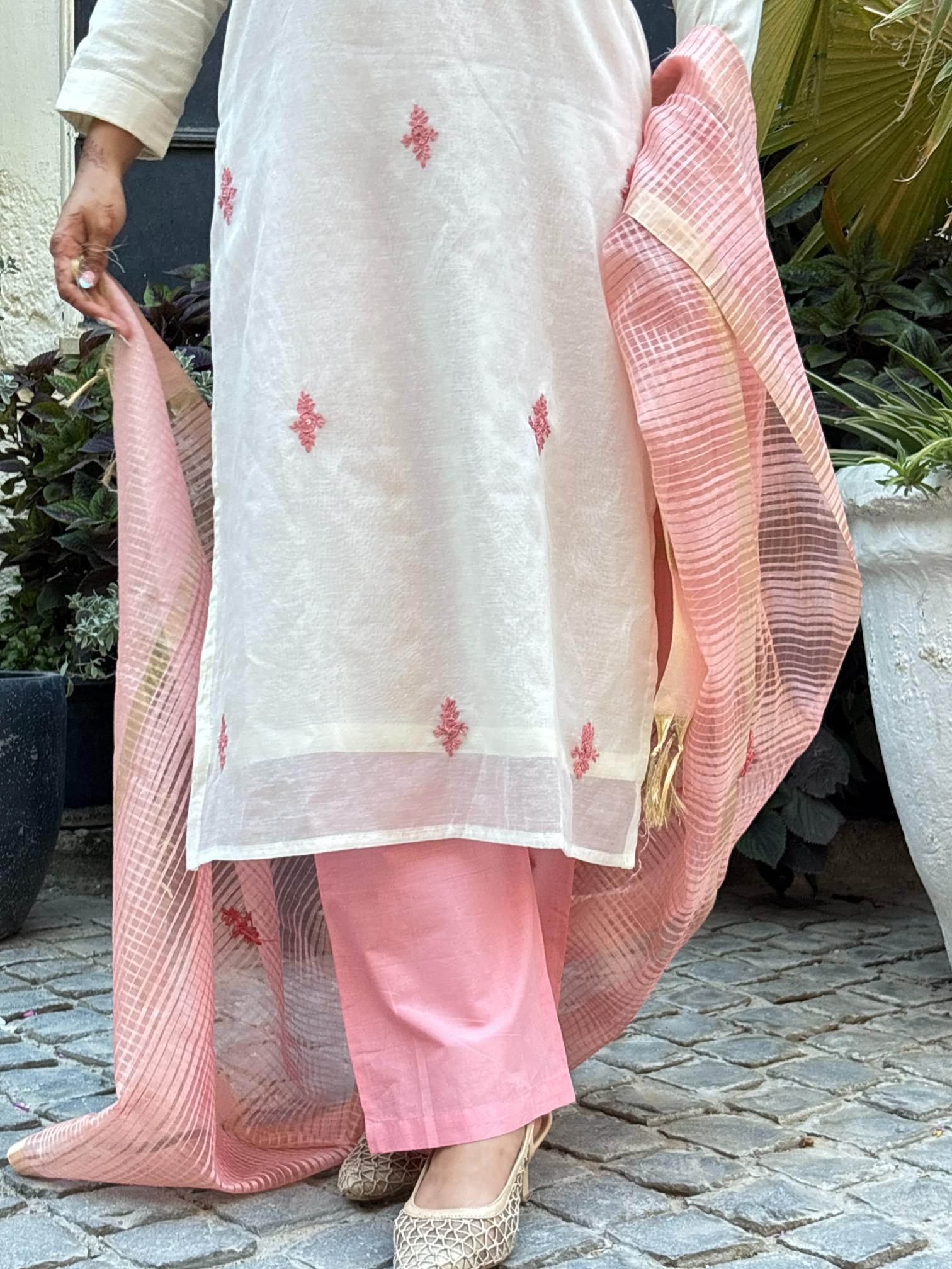 Ivory & Dusty Rose Cotton Ensemble Suit Set
