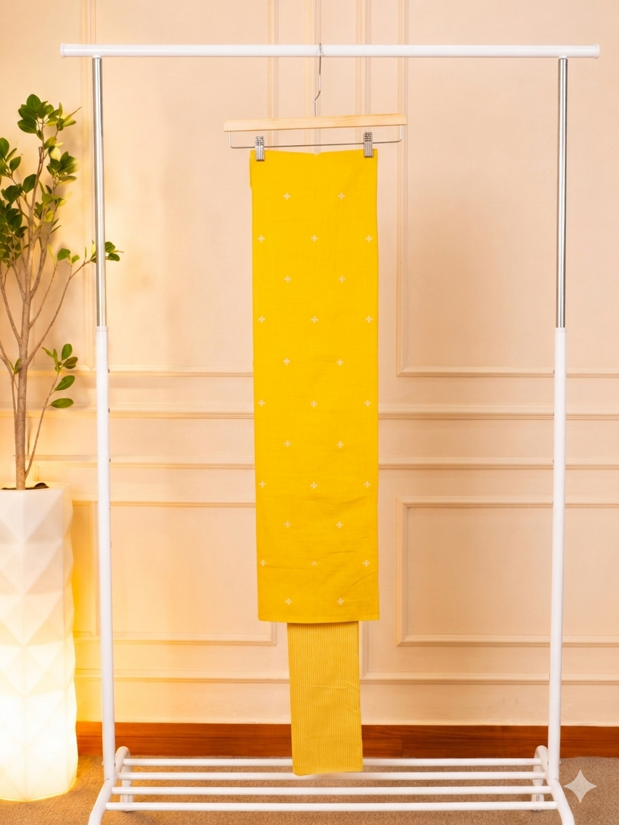 Cherful Mustard Yellow Handloom Cotton Unstitched Suit Set