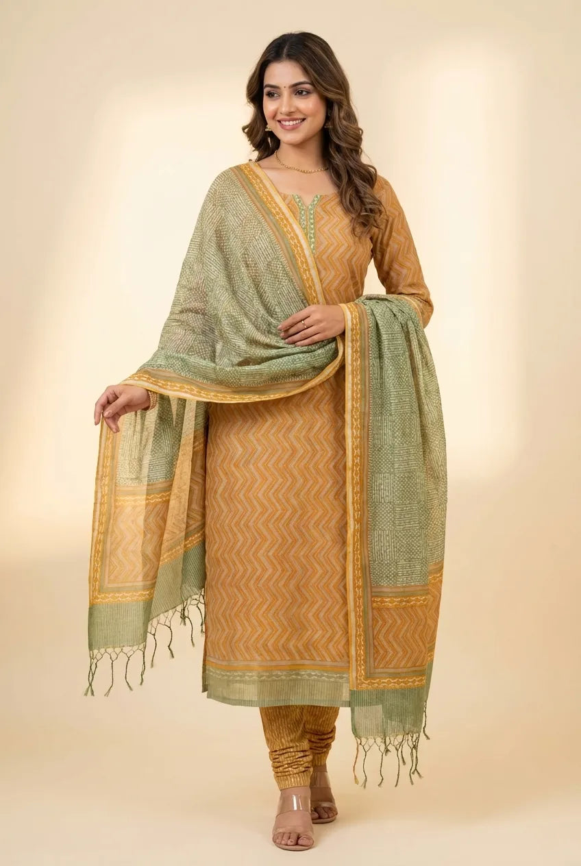Stylish Mustard & Green Kurta Set