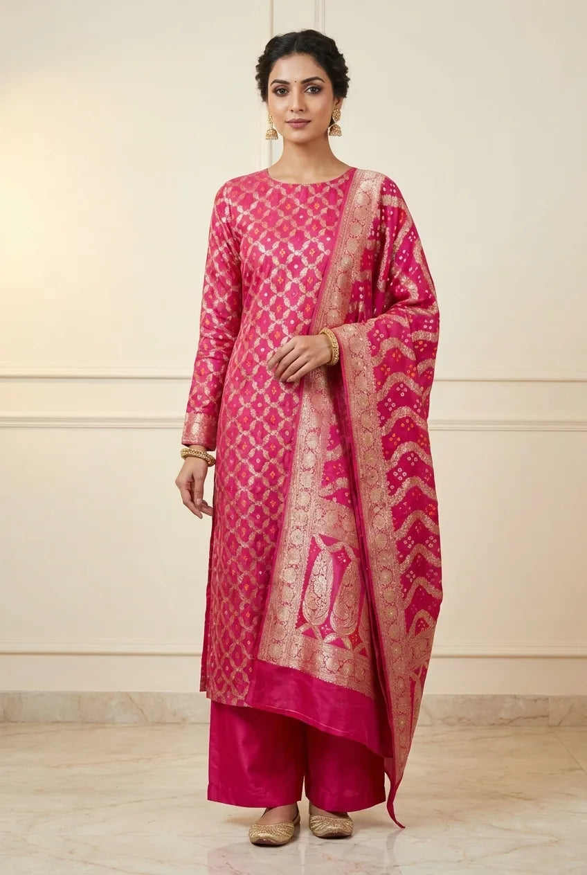 Rich Rani Pink Jacquard Suit Set