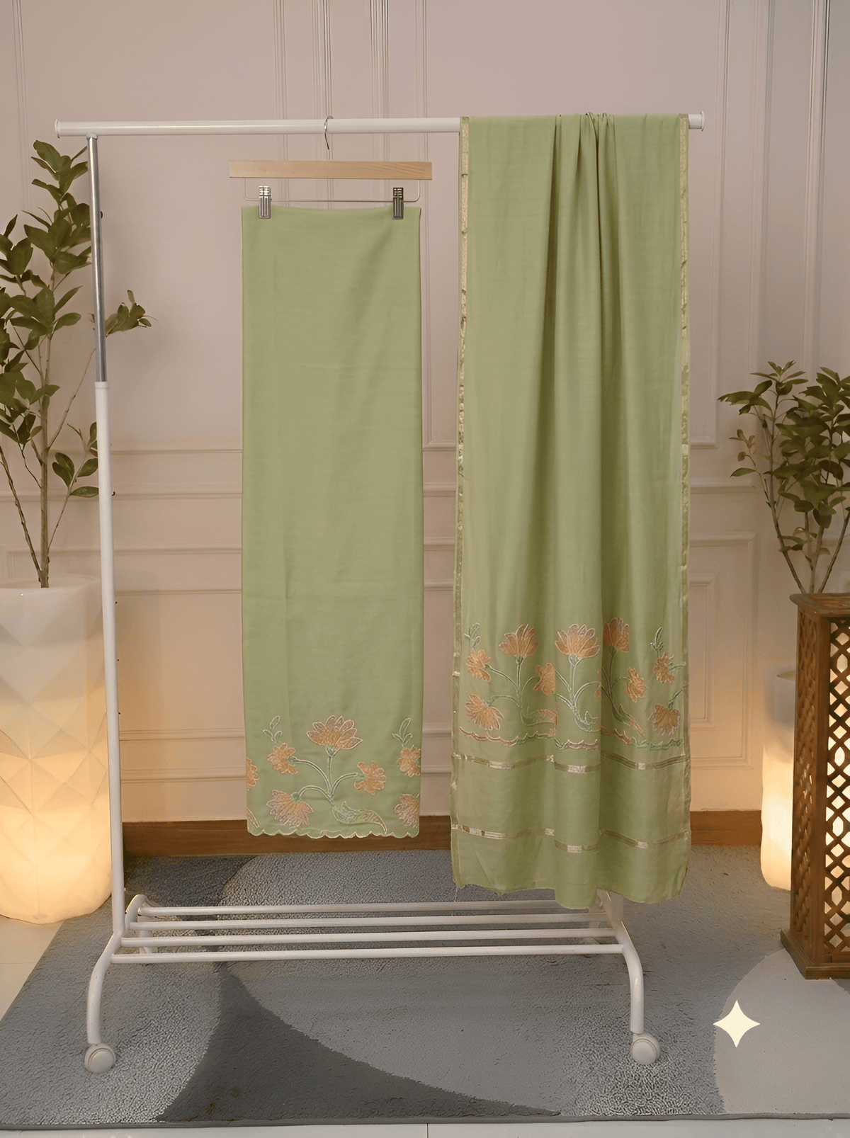 Pastel Green Silk Cotton Fabric Draped – Jiashaanti
