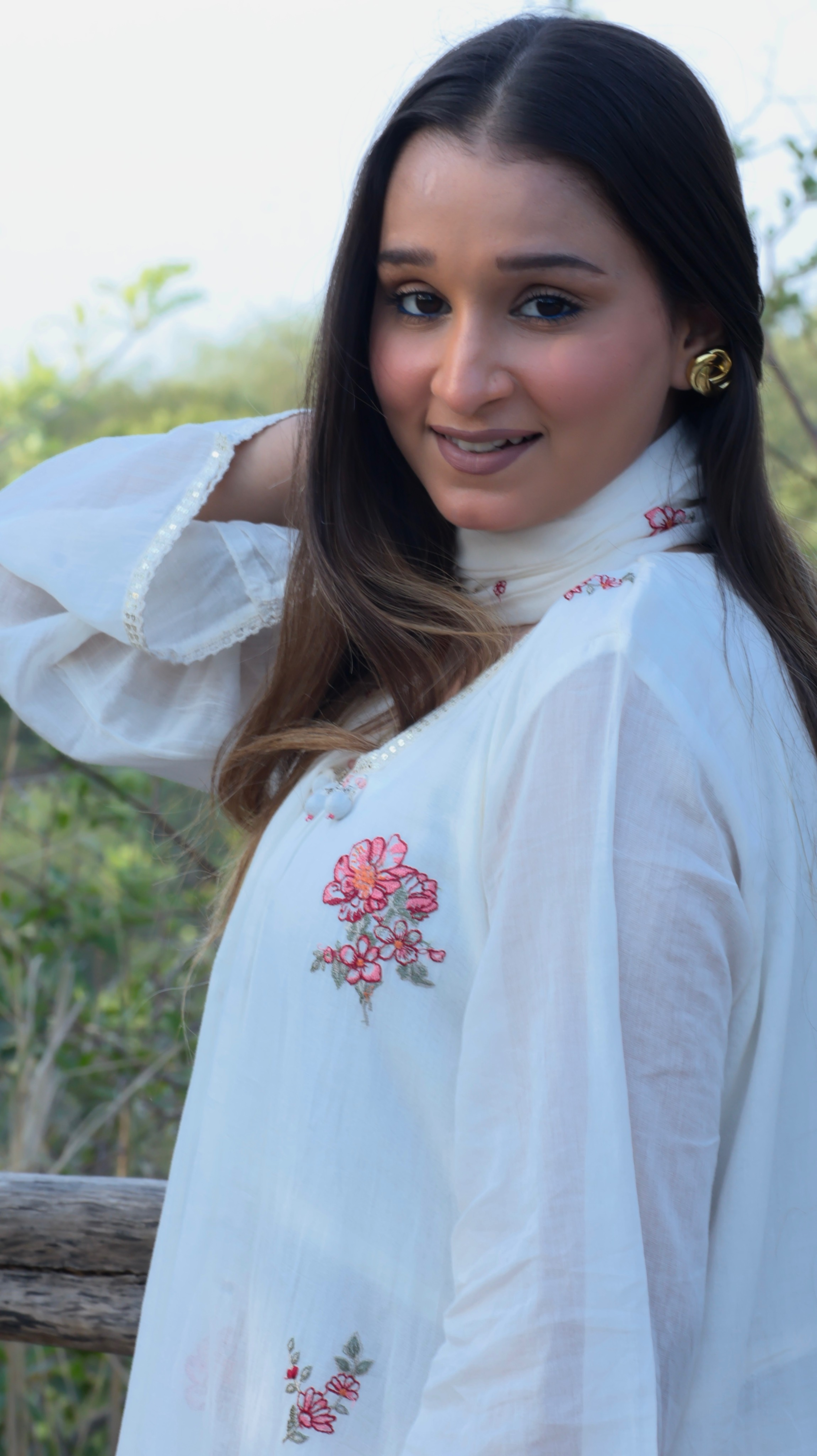 Pearl White Mul Chanderi Circular Suit Set Side view by Jiashaanti