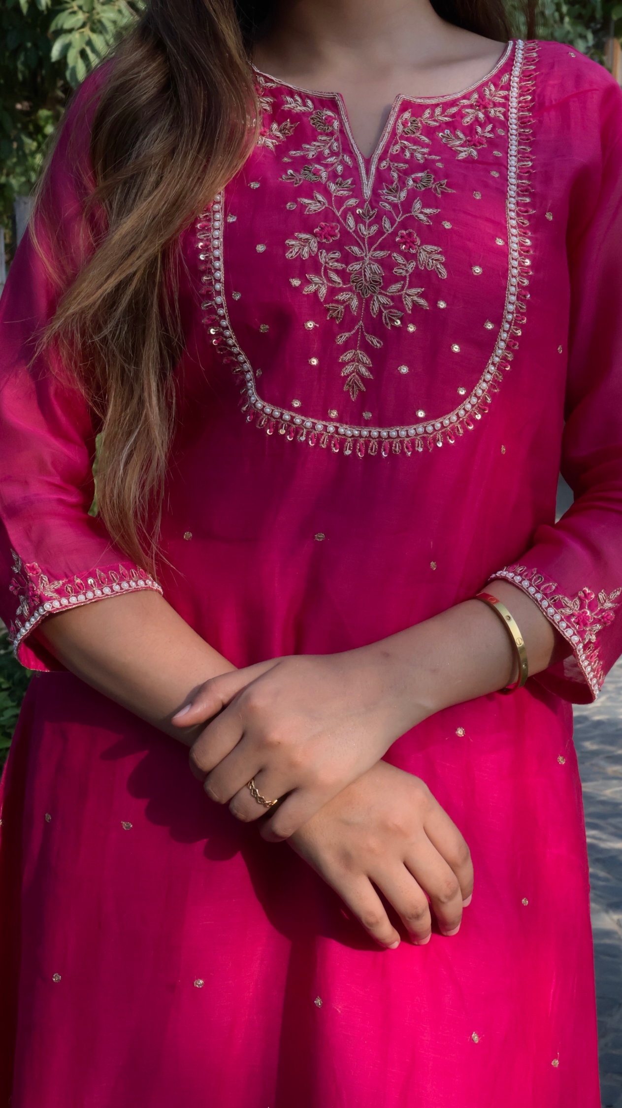 Hot Pink Chanderi Silk Suit Set